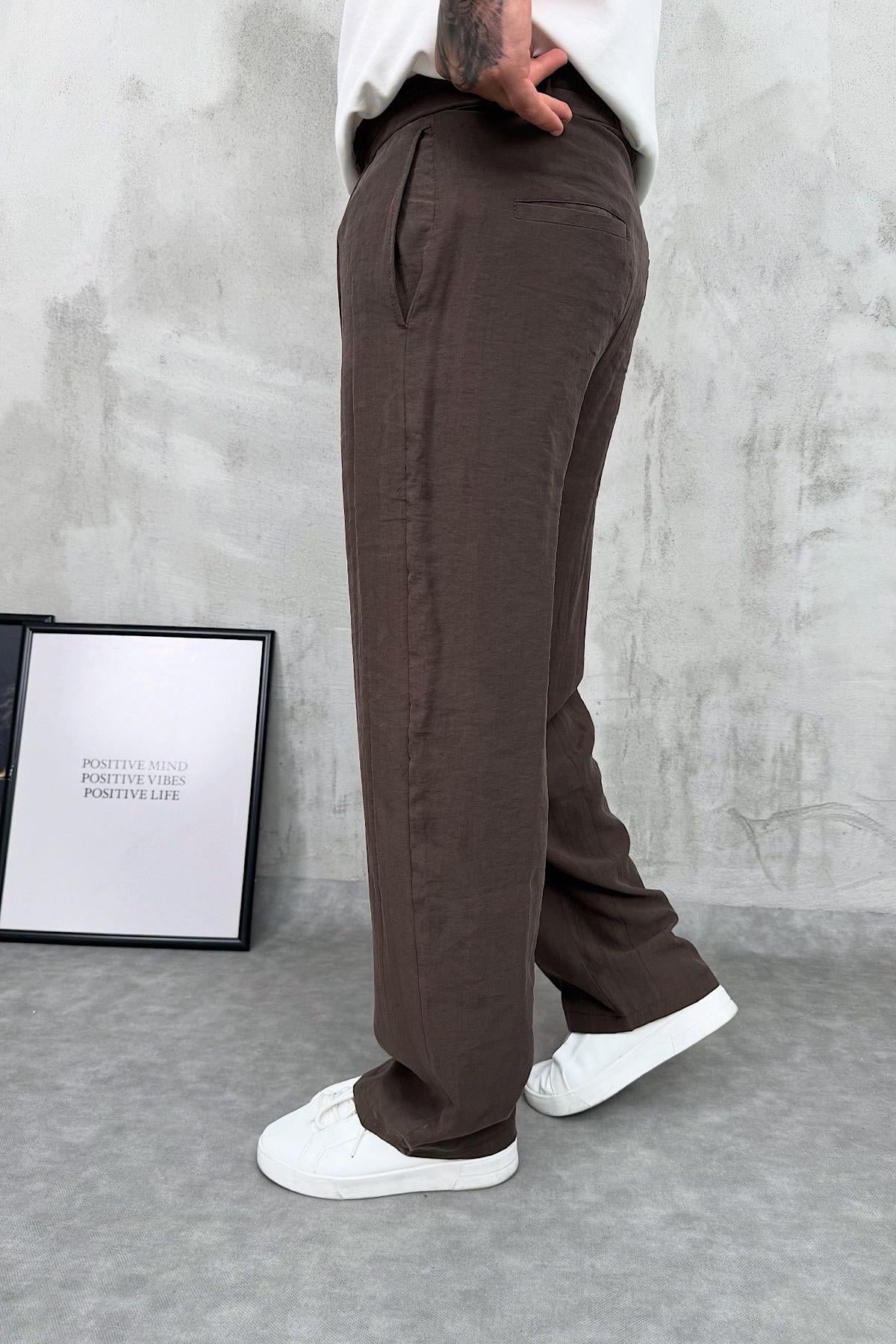 Kahverengi Modal Kumaş Baggy Pantolon