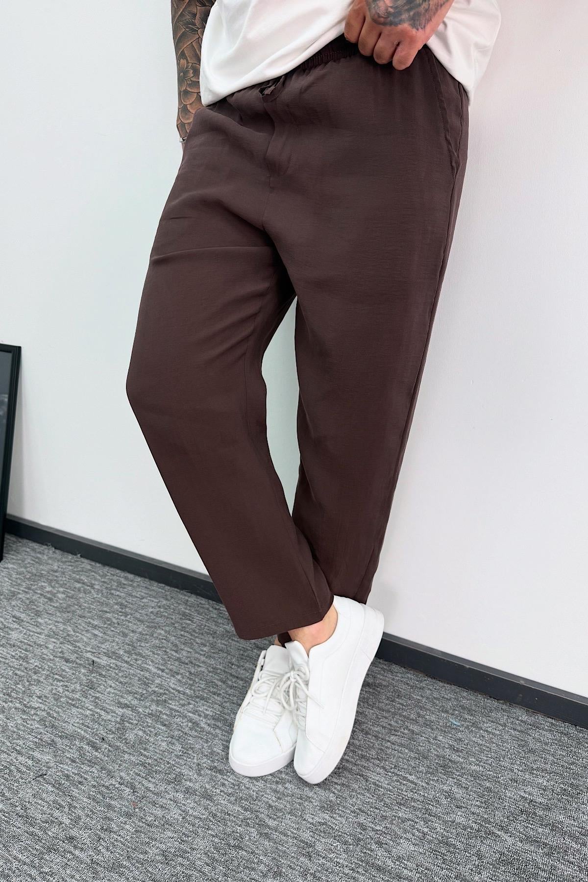 Kahverengi Tensel Kumaş Boyfriend Pantolon