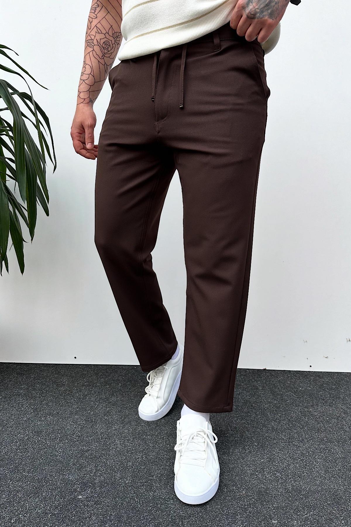 Kahverengi Tok Kumaş Regular Kalıp Boyfriend Pantolon