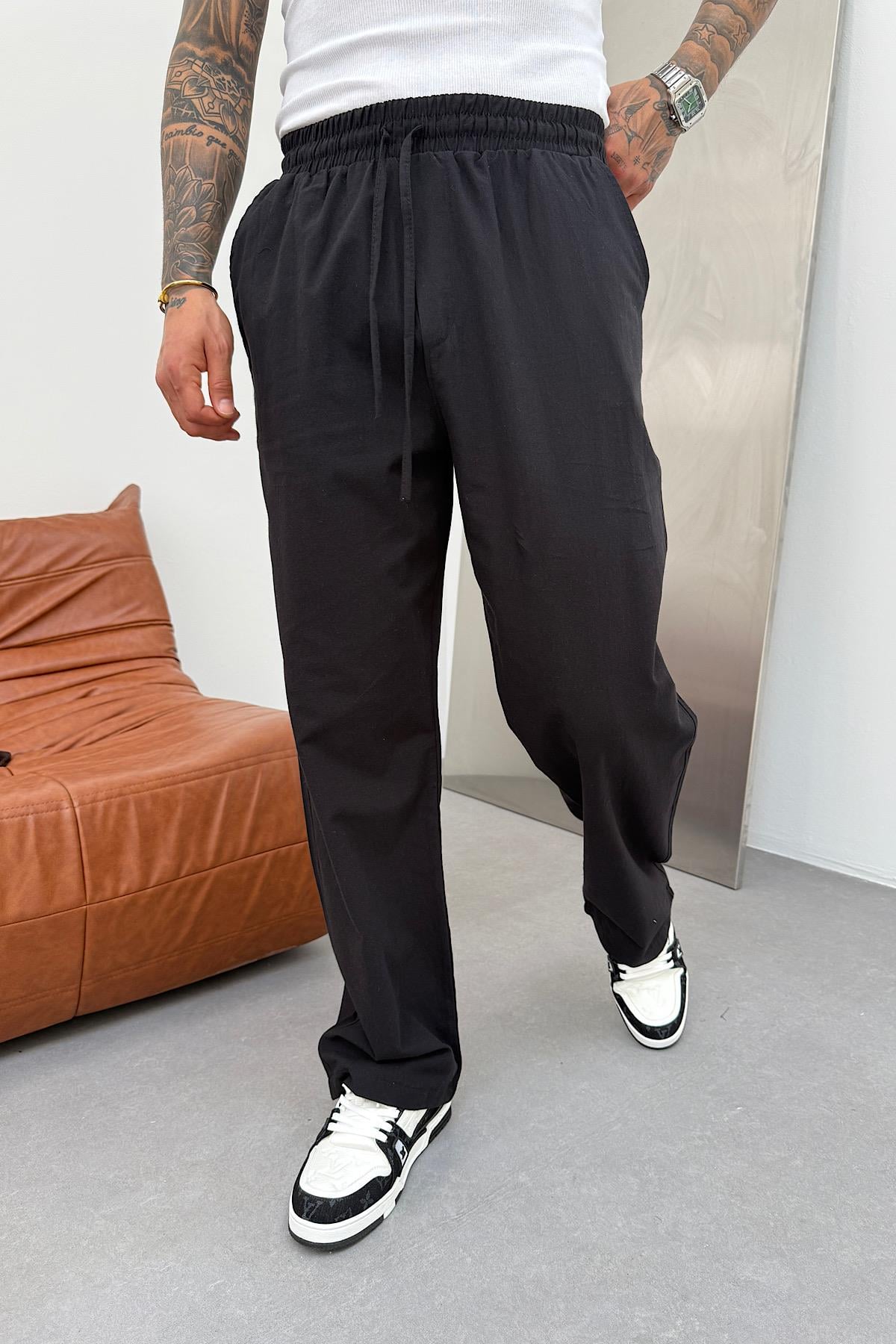 Keten Siyah Baggy Pantolon 