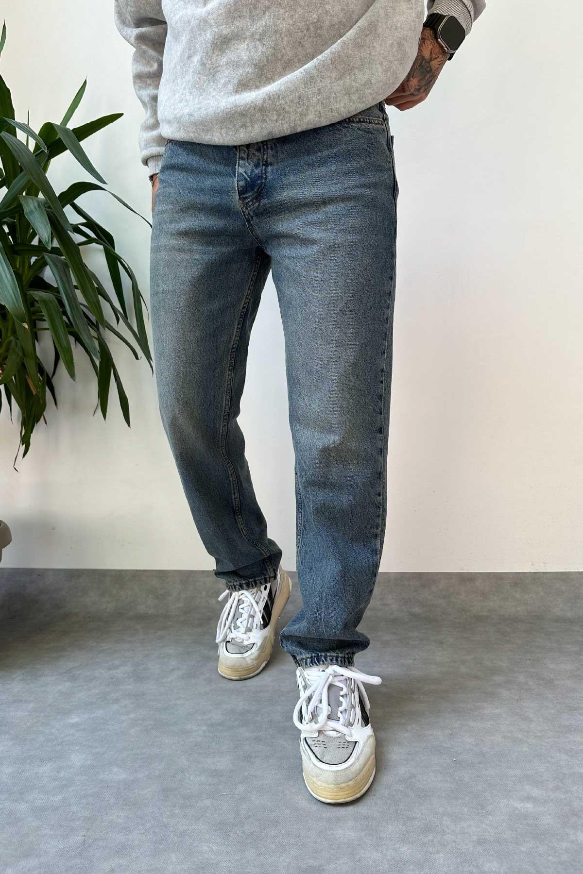 Koyu Mavi Yıkamalı Baggy Jean
