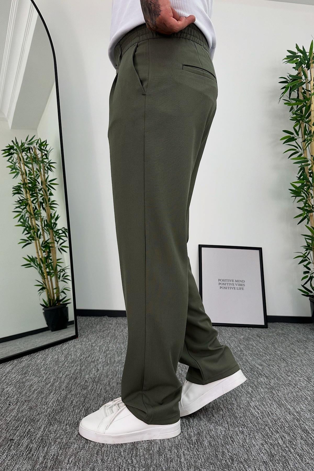 Koyu Yeşil Baggy Kumaş Pantolon
