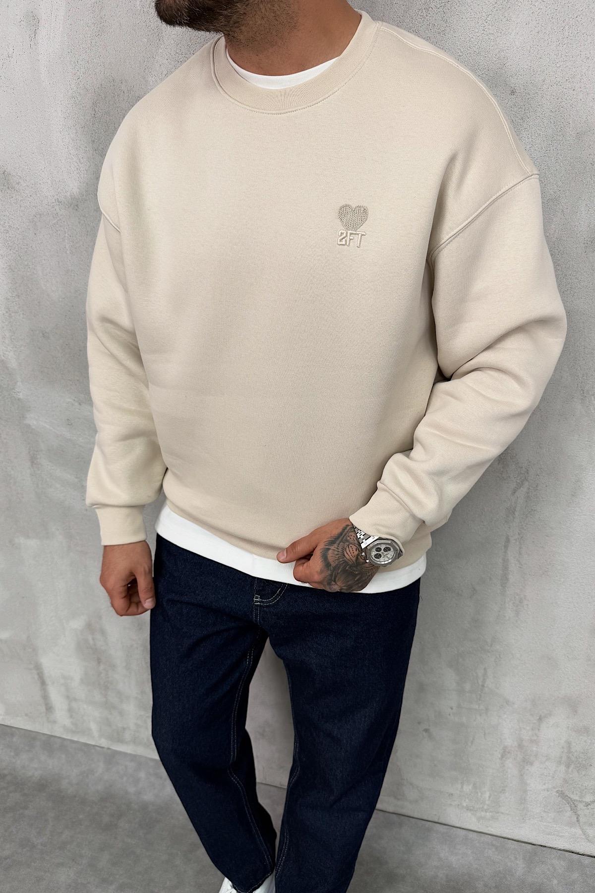 Krem 2FT Baskılı Sweatshirt