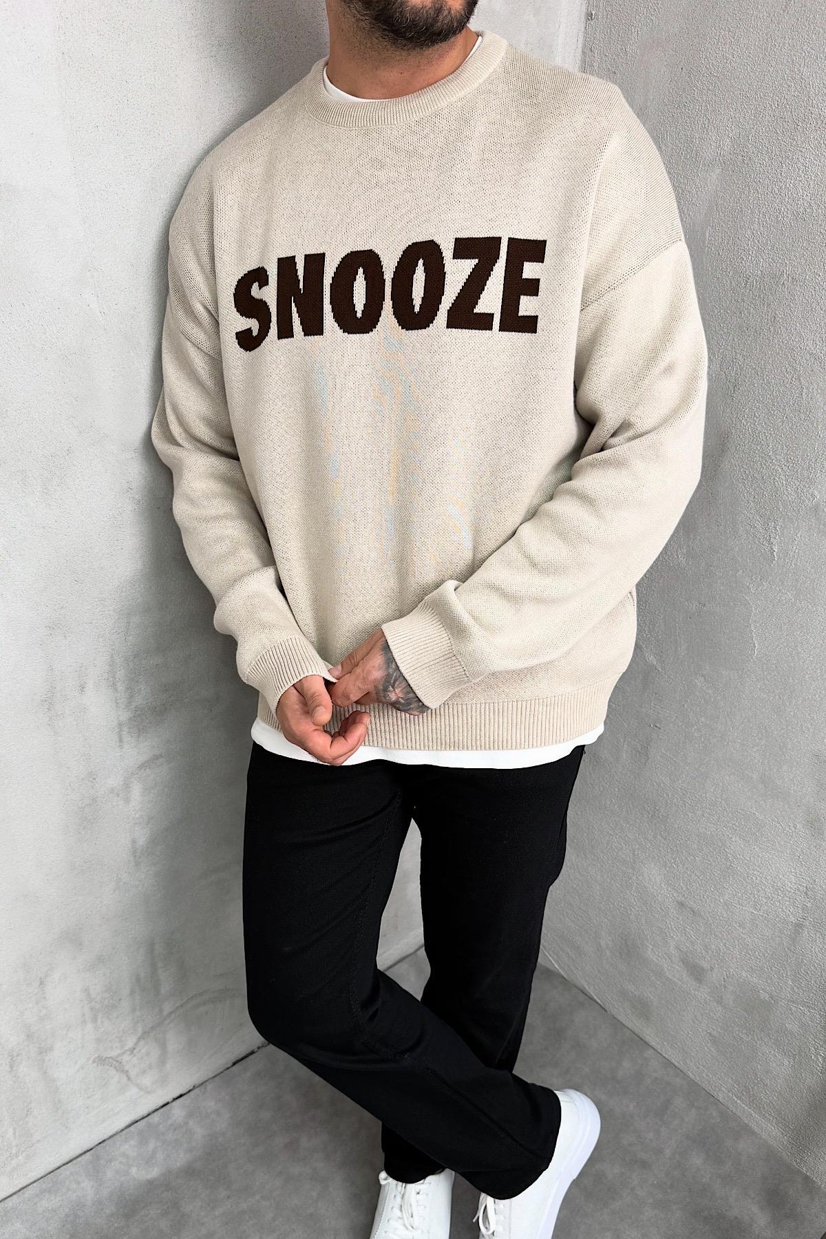 Krem Ön Arka Yazılı Oversize Sweatshirt