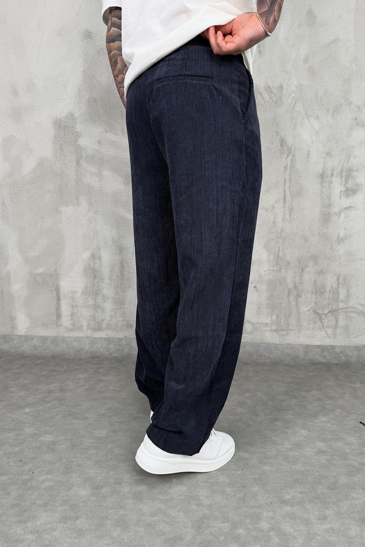 Lacivert Baggy Kadife Pantolon