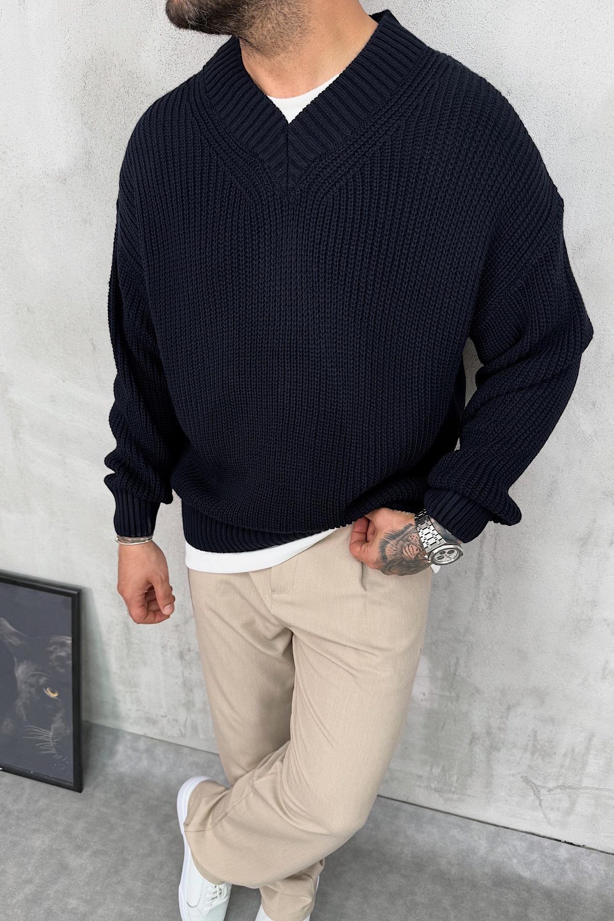 Lacivert Basic V Yaka Triko