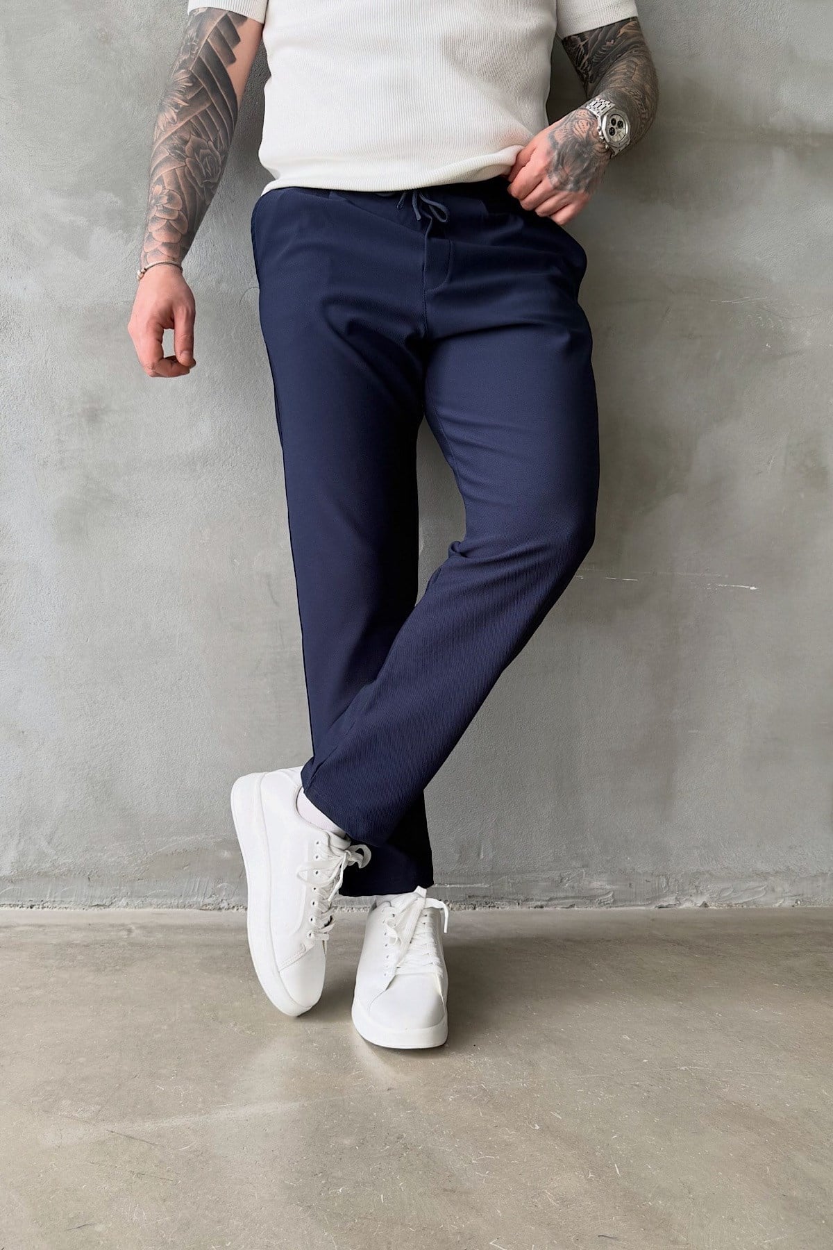 Lacivert Bel Lastikli Regular Jogger