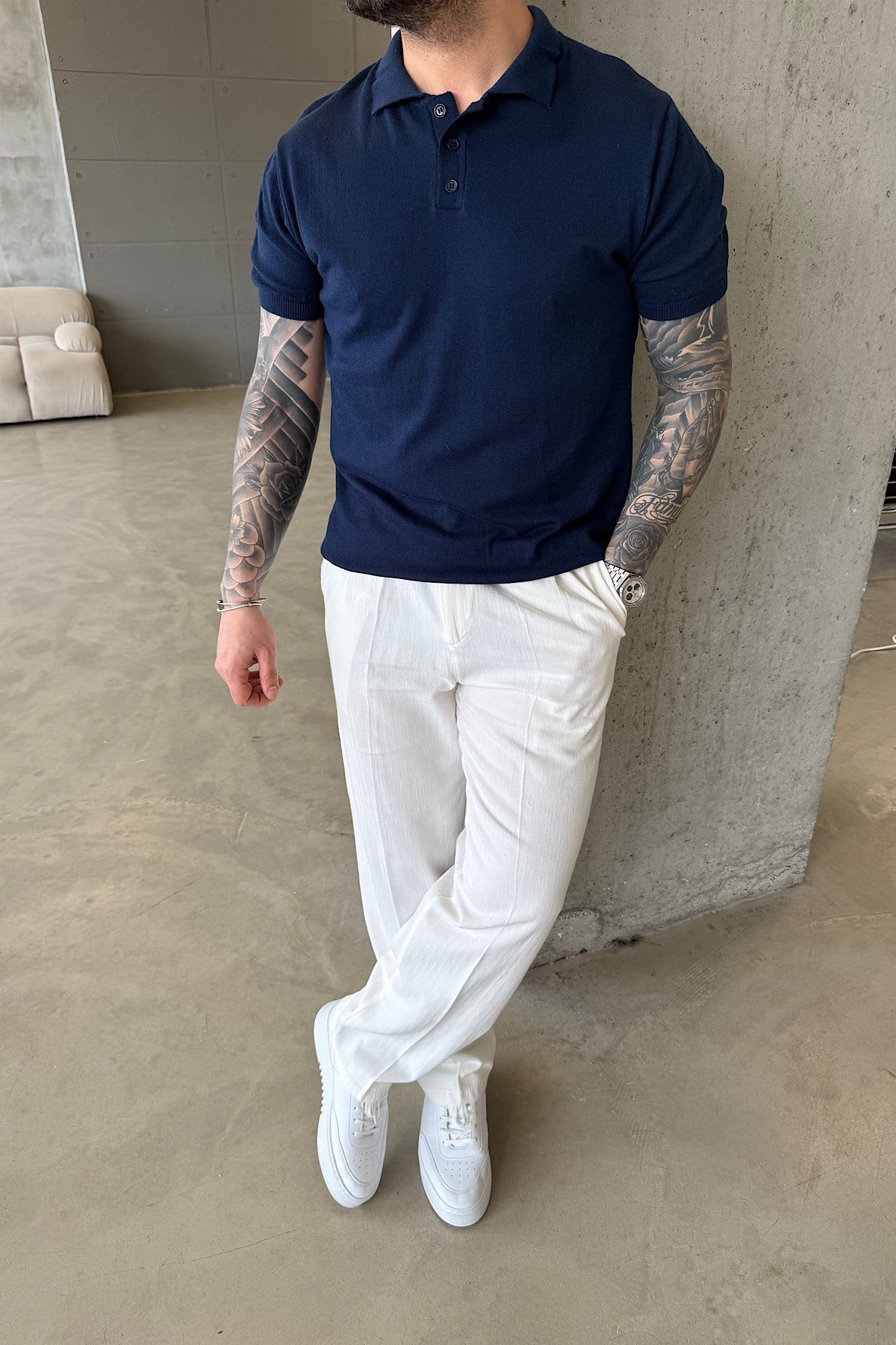 Lacivert Düğmeli Polo Yaka T-Shirt
