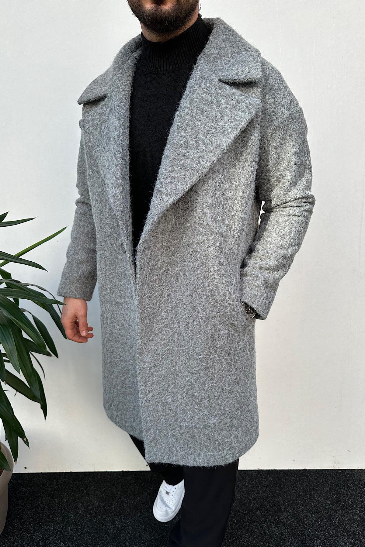 Lacivert Kırçıllı Premium Kaşe Kaban