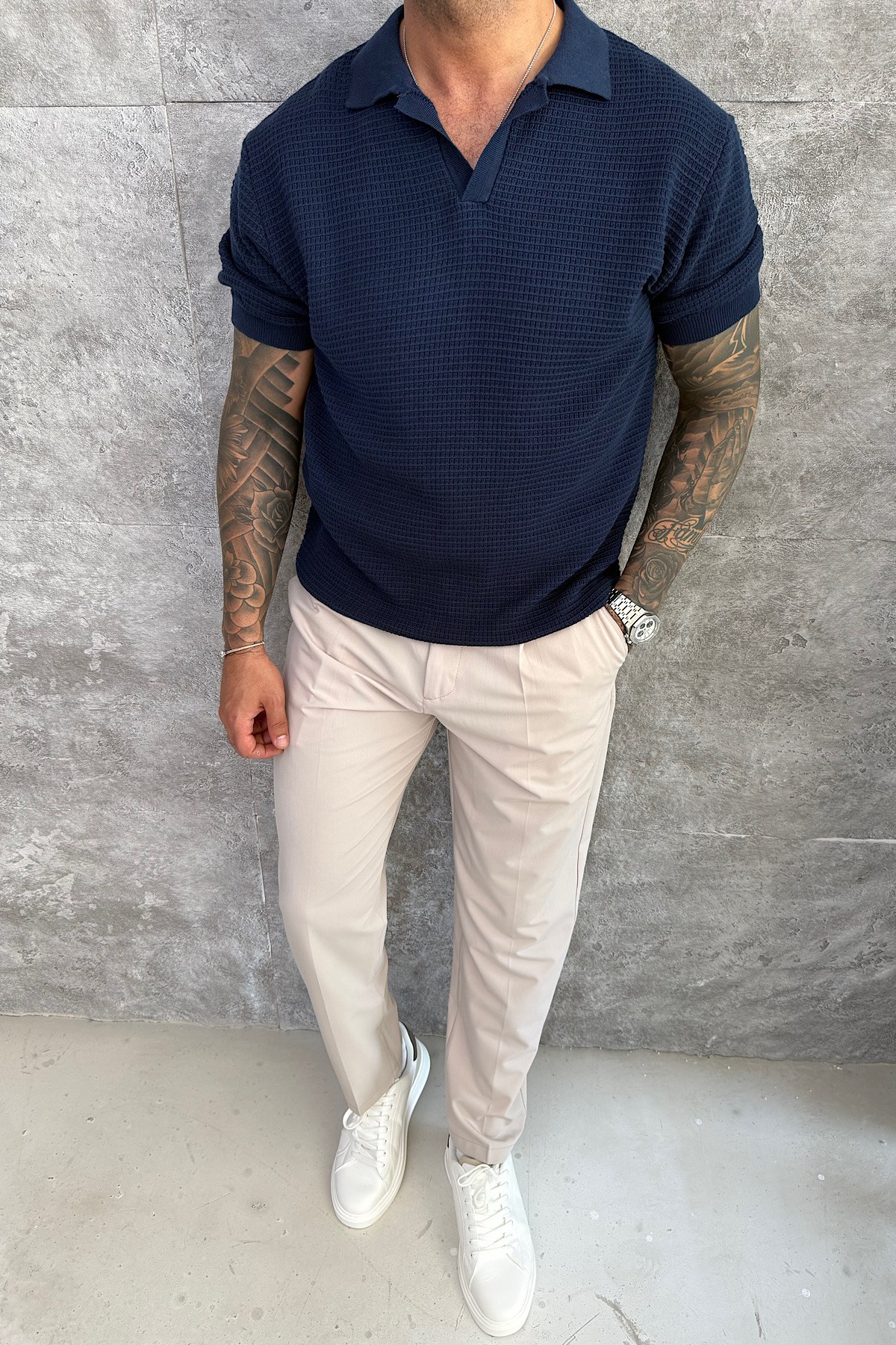 Lacivert Örme Polo Yaka T-Shirt