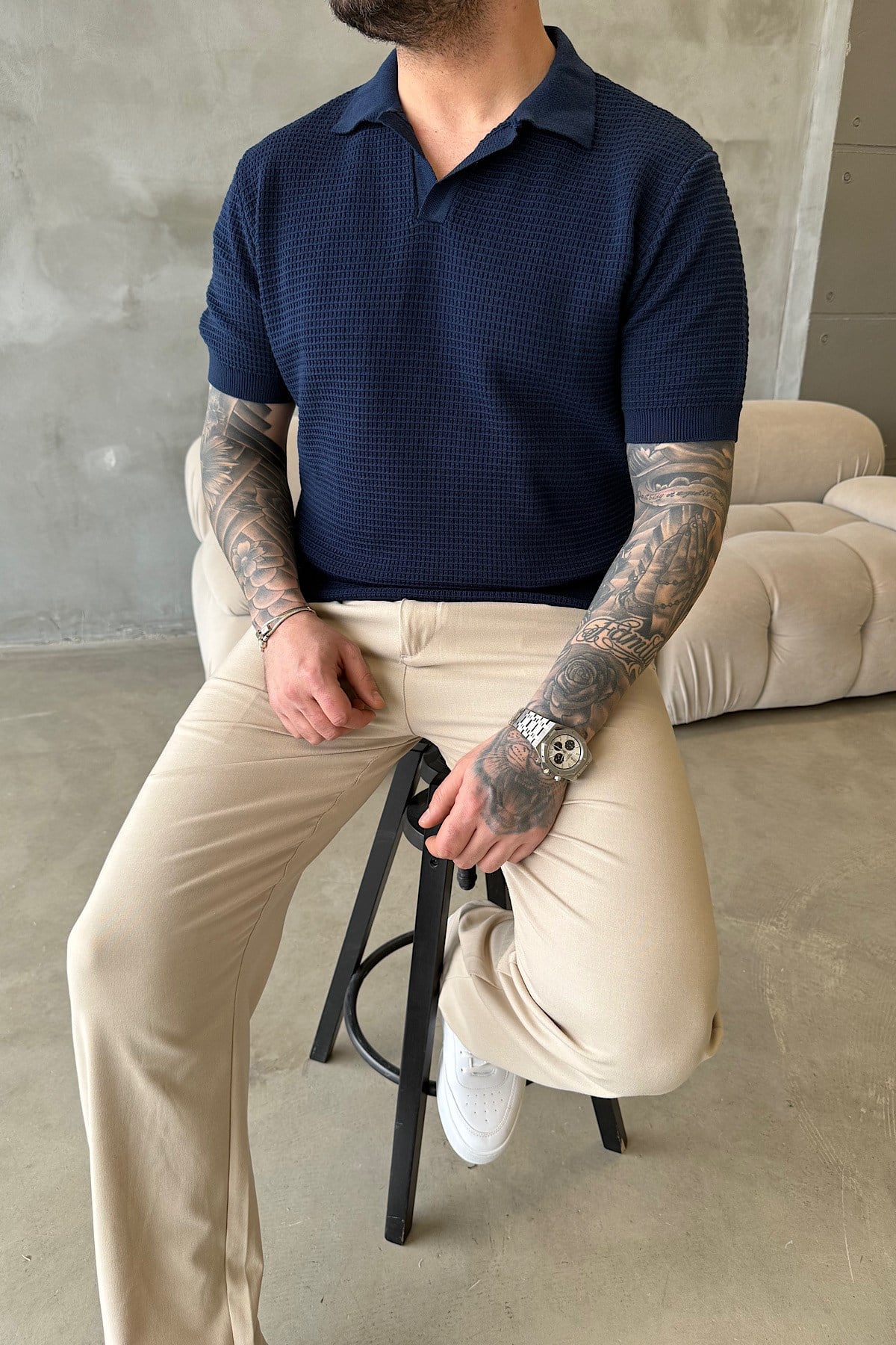 Lacivert Örme Polo Yaka T-Shirt