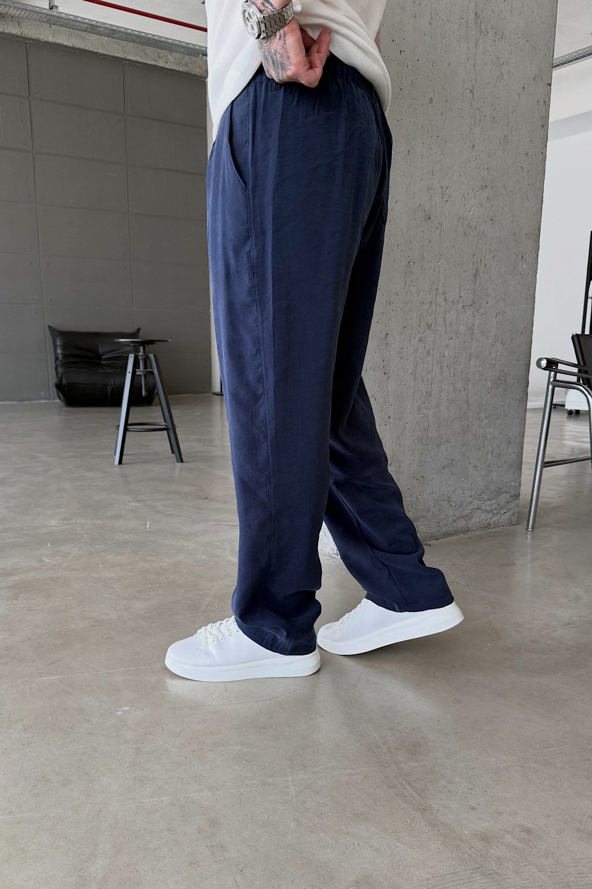 Lacivert Tensel Baggy Pantolon 