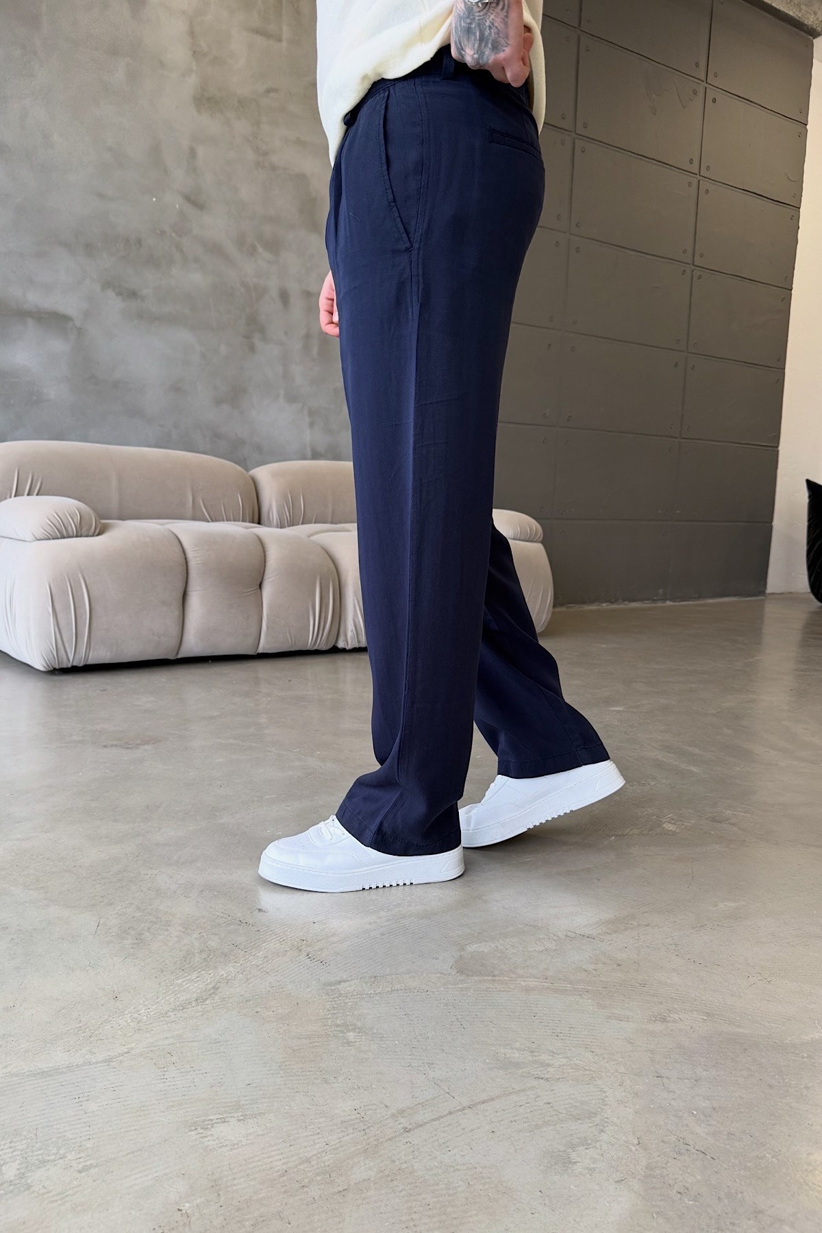 Lacivert Tensel Kumaş Baggy Pantolon 