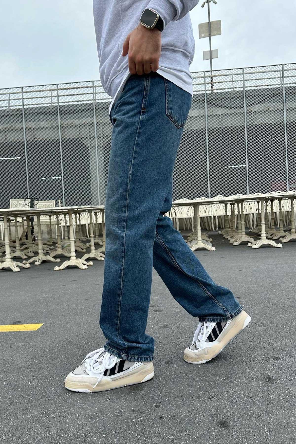 Lacivert Yıkamalı Baggy Jean 
