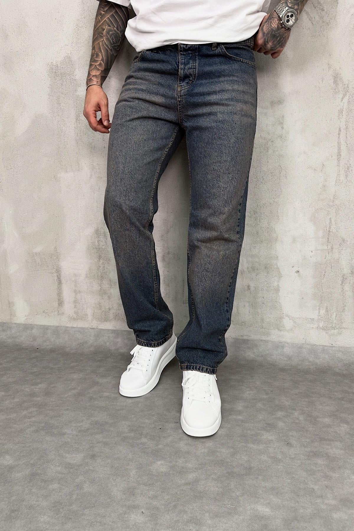 Lacivert Yıkamalı Baggy Pantolon 