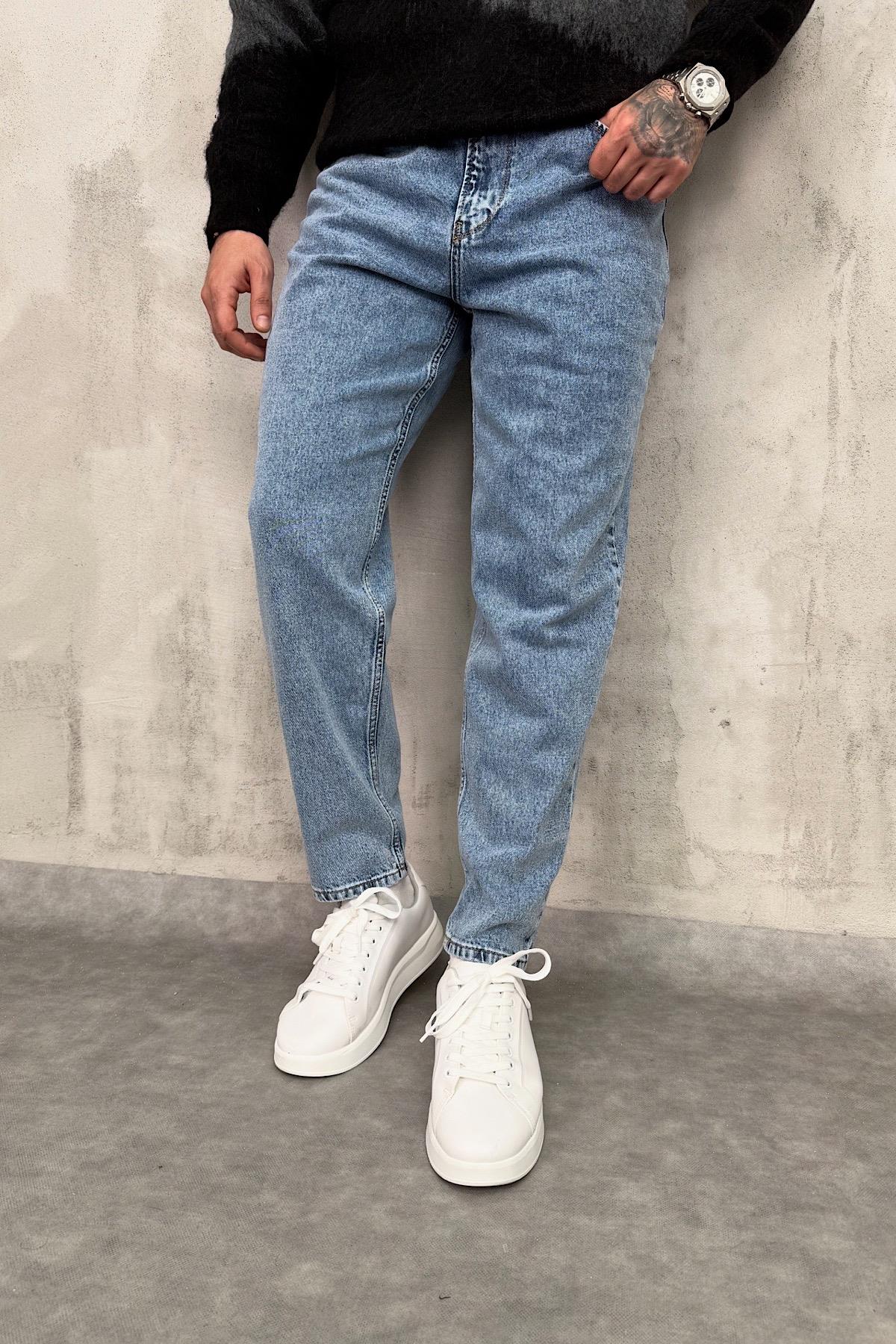 Mavi Taşlamalı Basic Mom Jean 