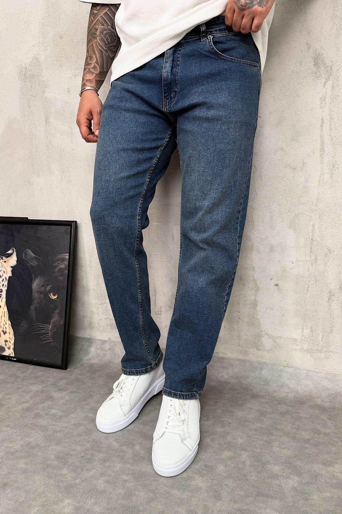 Mavi Yıkamalı Regular Fit Pantolon