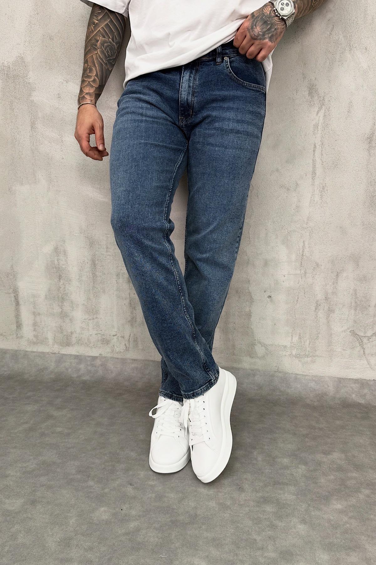 Mavi Yıkamalı Regular Fit Pantolon