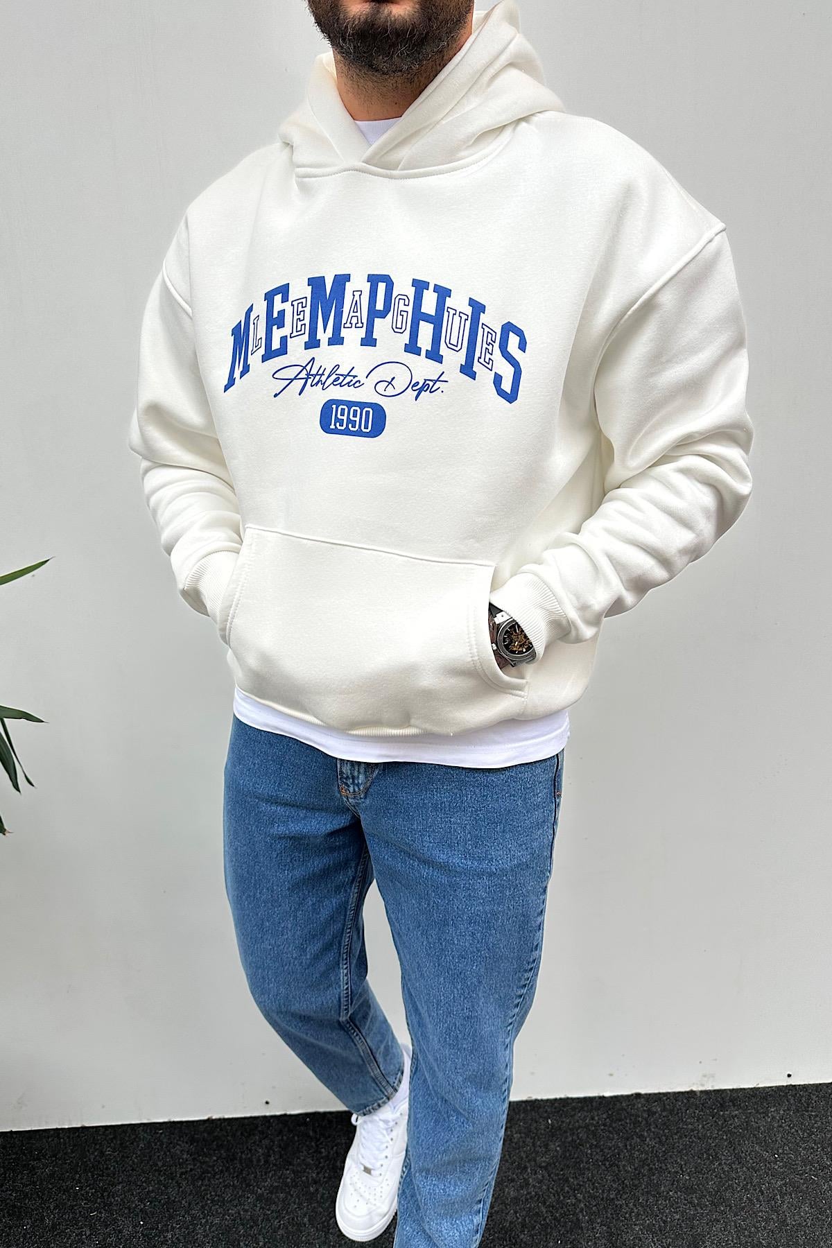 Memphis Beyaz Kaponlu Sweatshirt