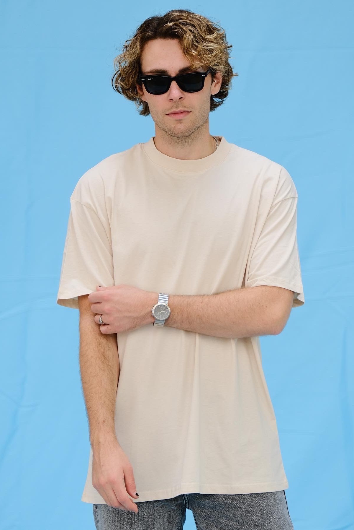Oversize Basic Krem T-Shirt 