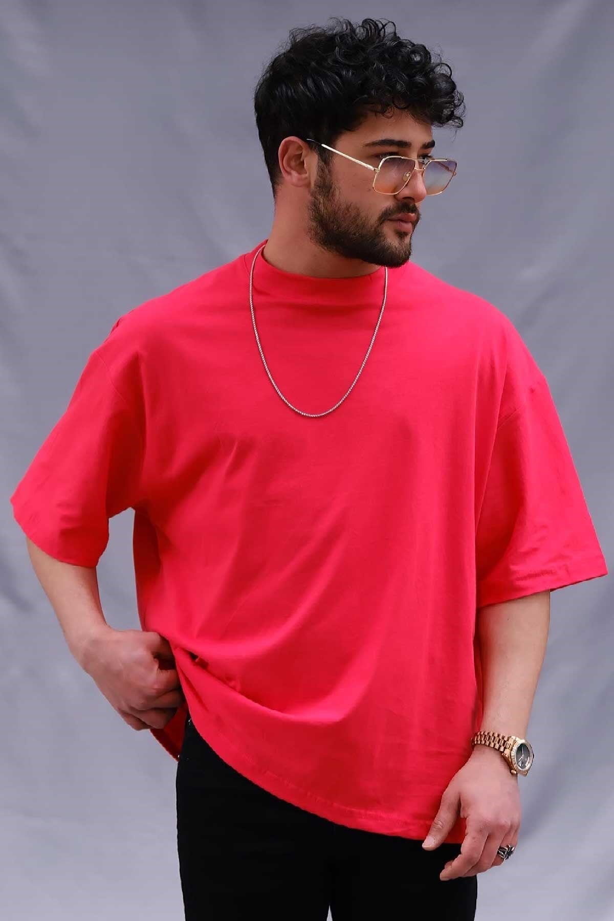 Oversize Basic T-Shirt Kırmızı