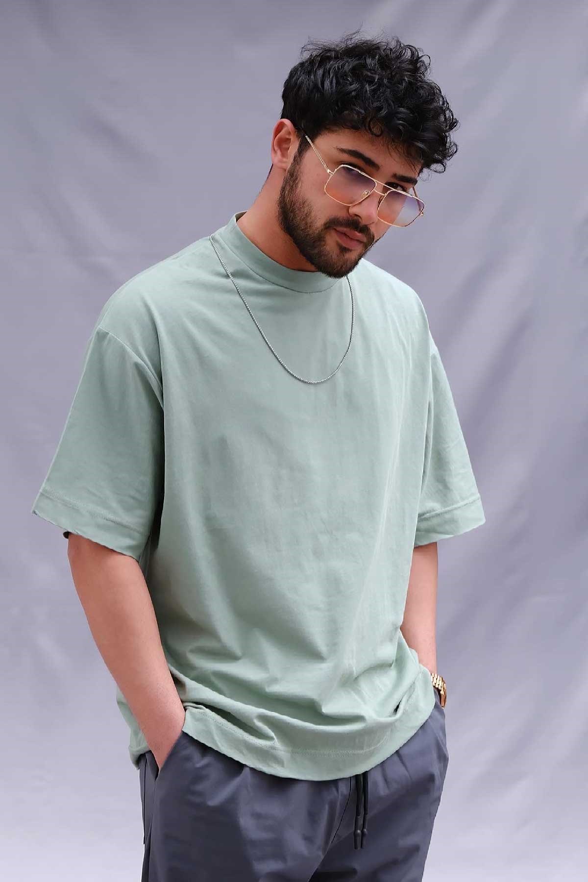 Oversize Basic T-Shirt Su Yeşili