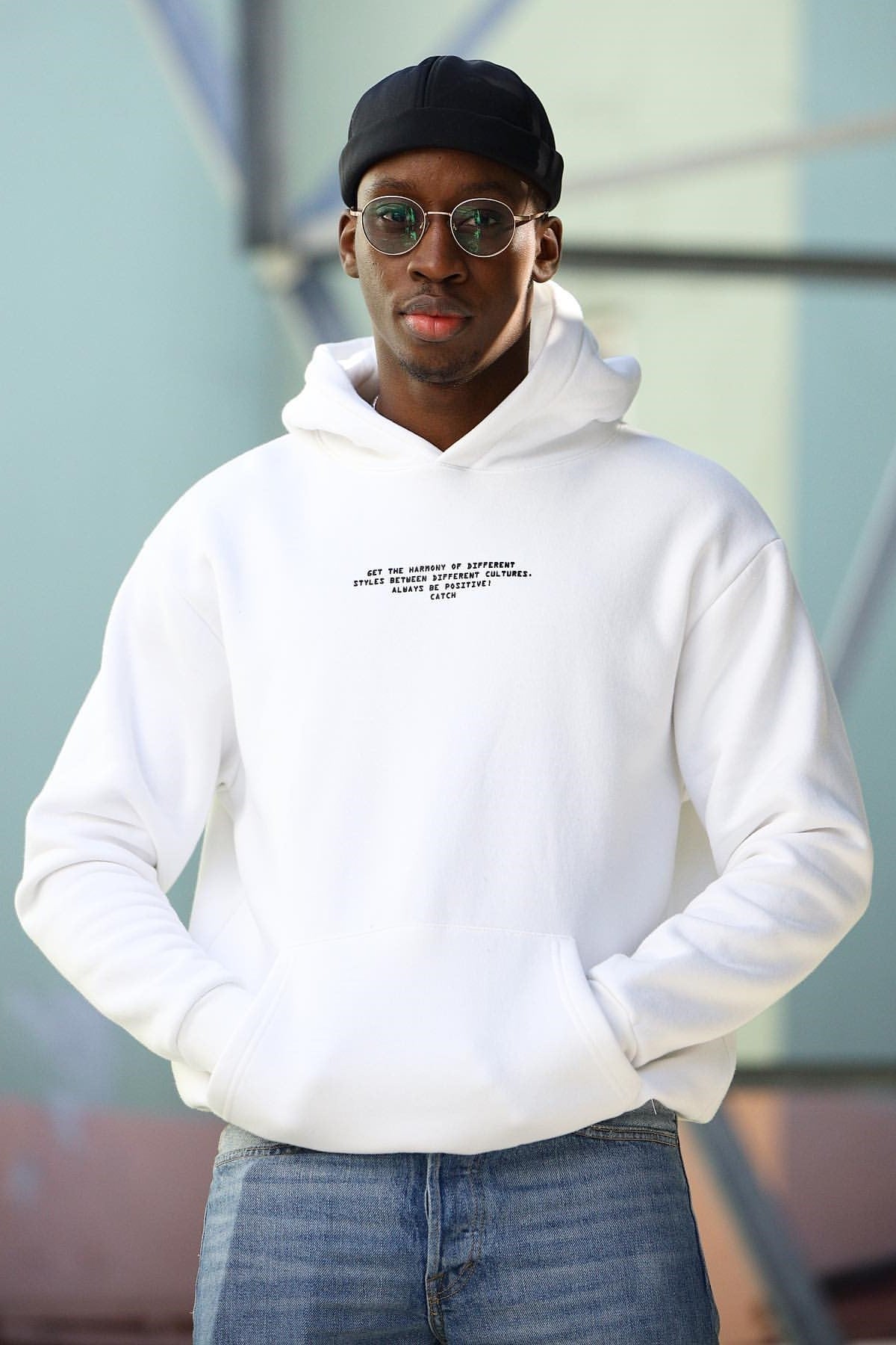 Oversize Be Positive Kapüşonlu Sweatshirt Beyaz