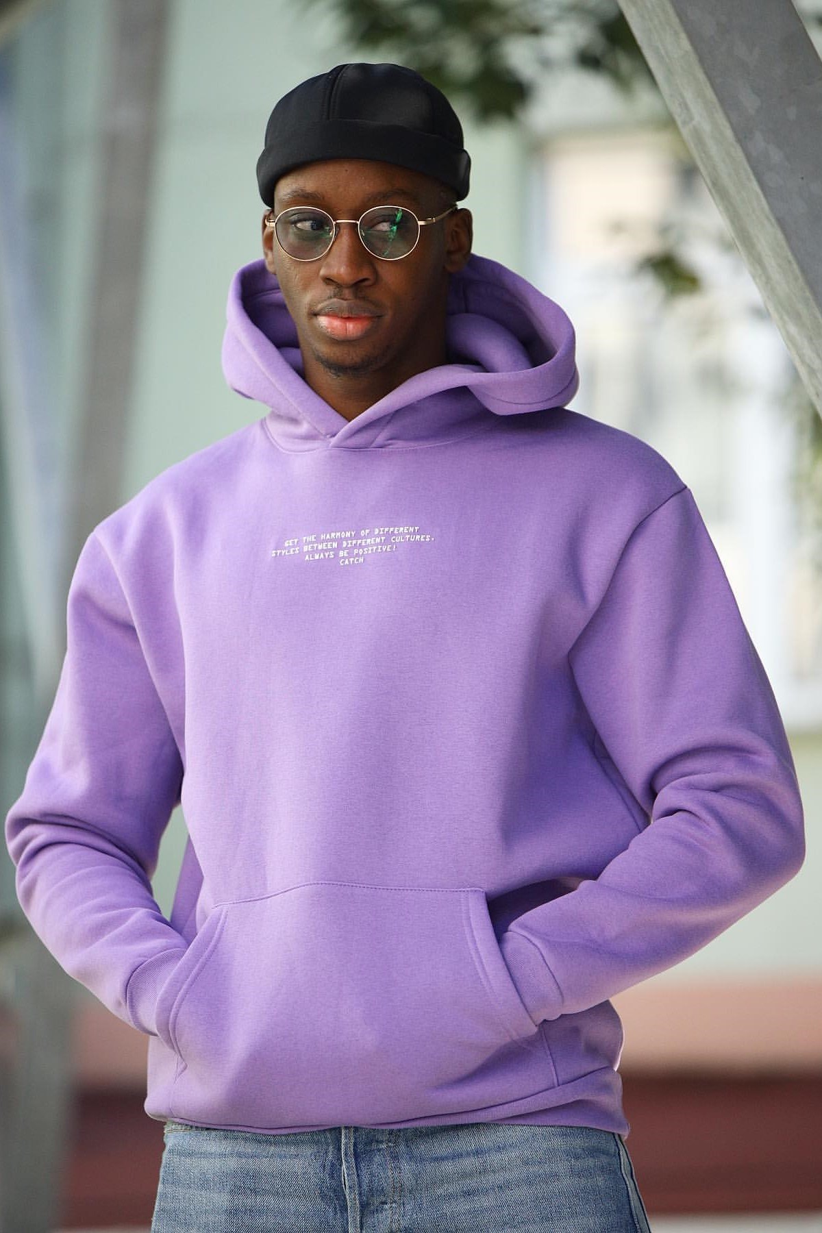 Oversize Be Positive Kapüşonlu Sweatshirt Mor