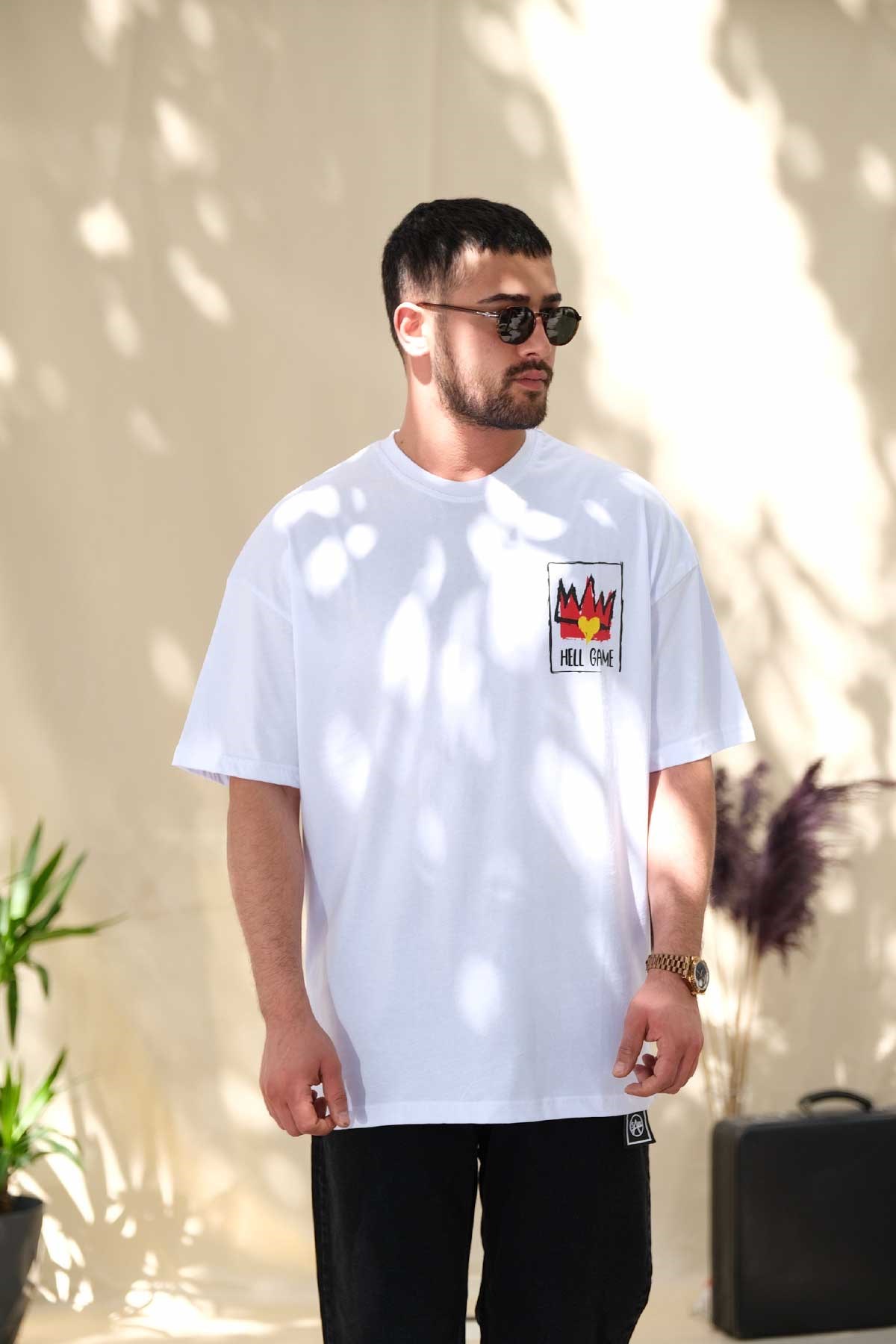 Oversize Beyaz Hell Game T-Shirt
