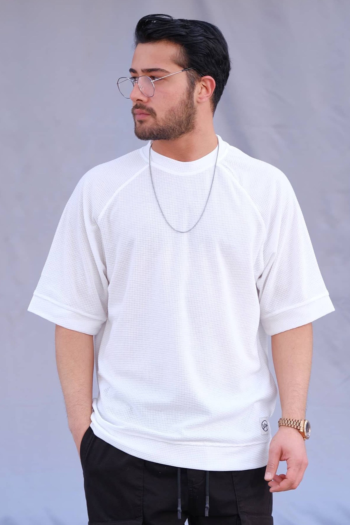 Oversize Beyaz Waffle Kumaş T-Shirt