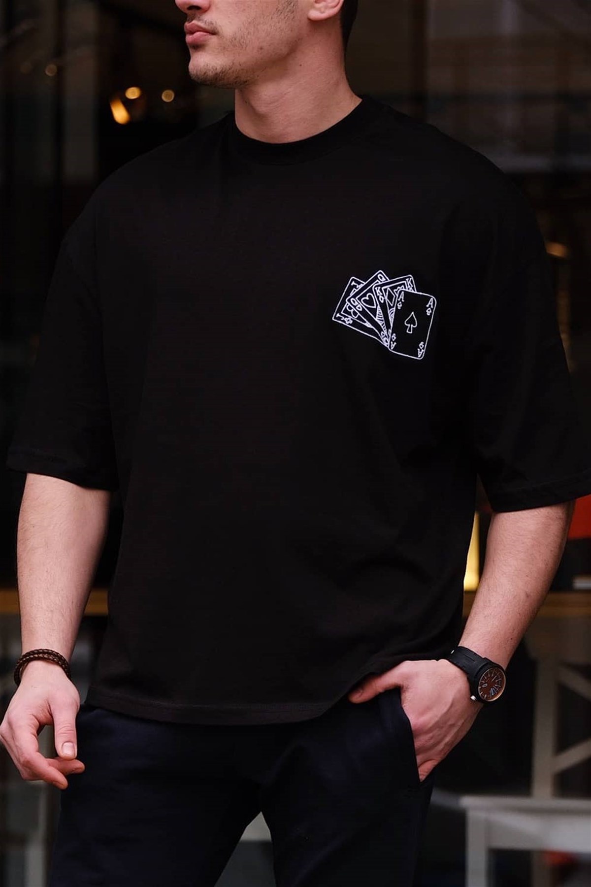 Oversize Cards T-Shirt Siyah