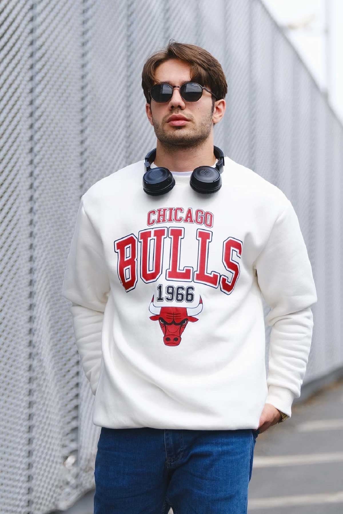 Oversize Chigago Bulls Beyaz Sweatshirt
