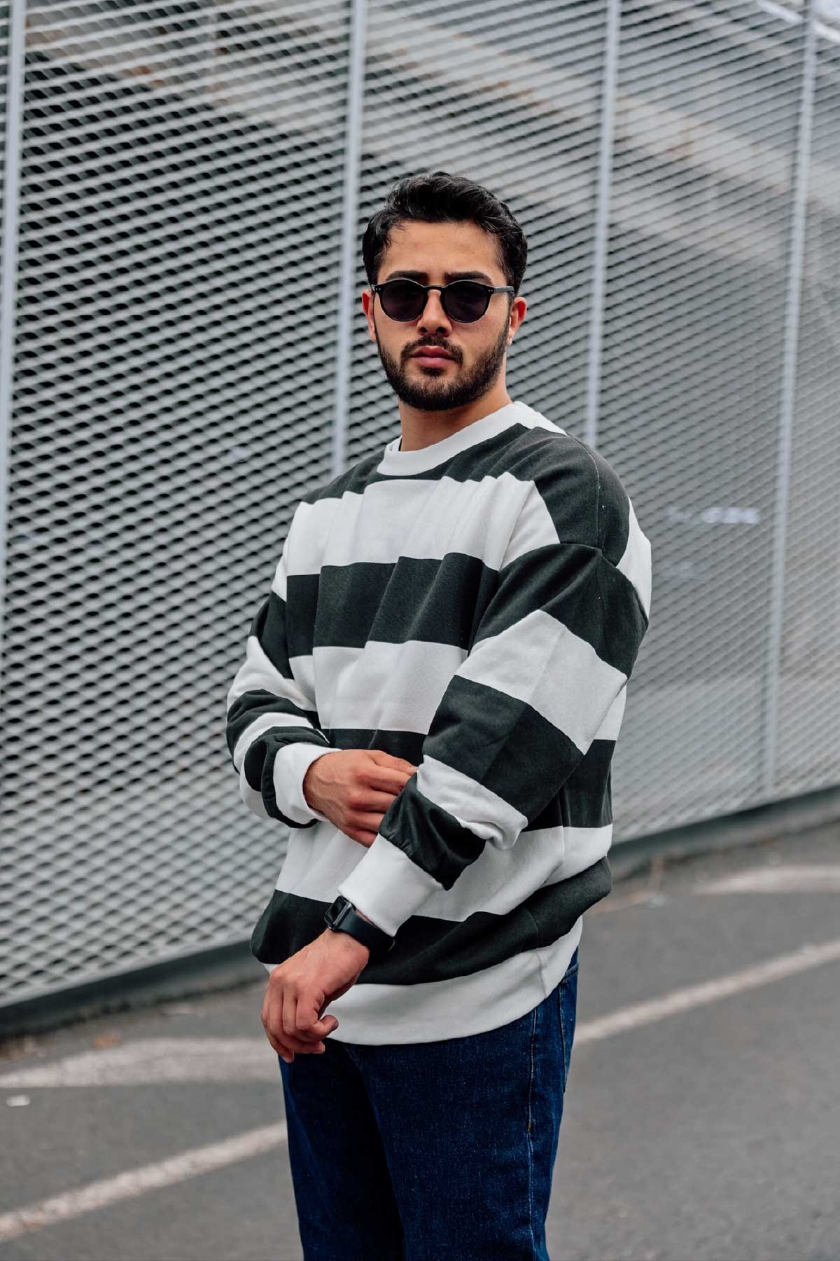 Oversize Cizgili Sweatshirt
