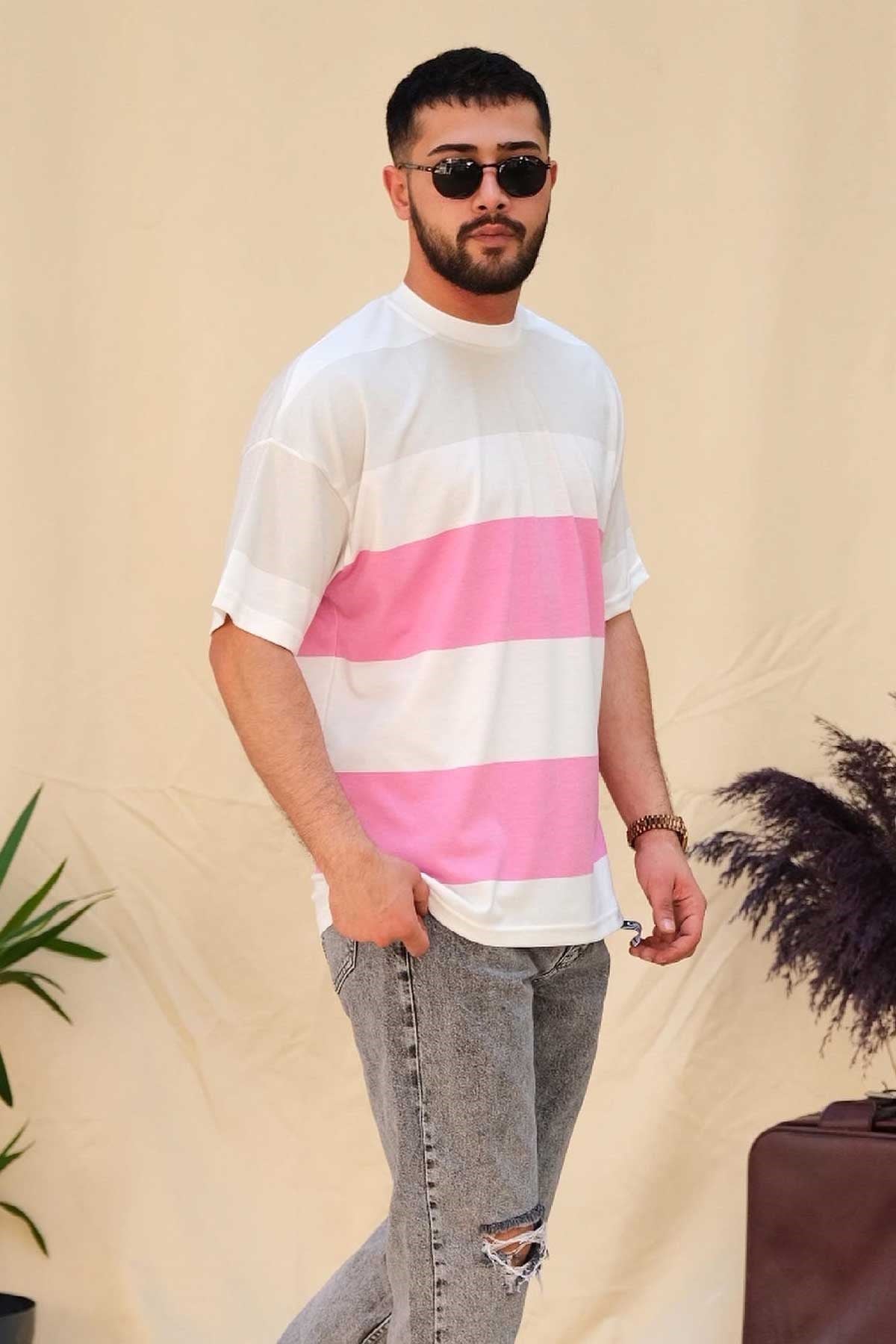 Oversize Çizgili T-Shirt 