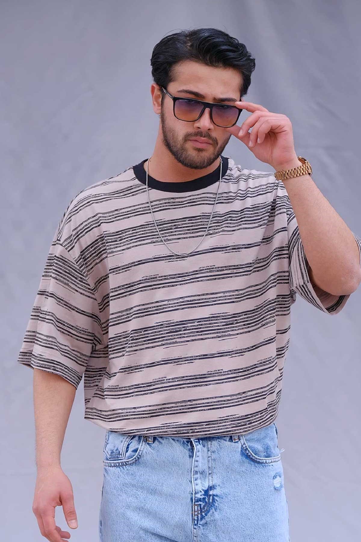 Oversize Çizgili T-Shirt