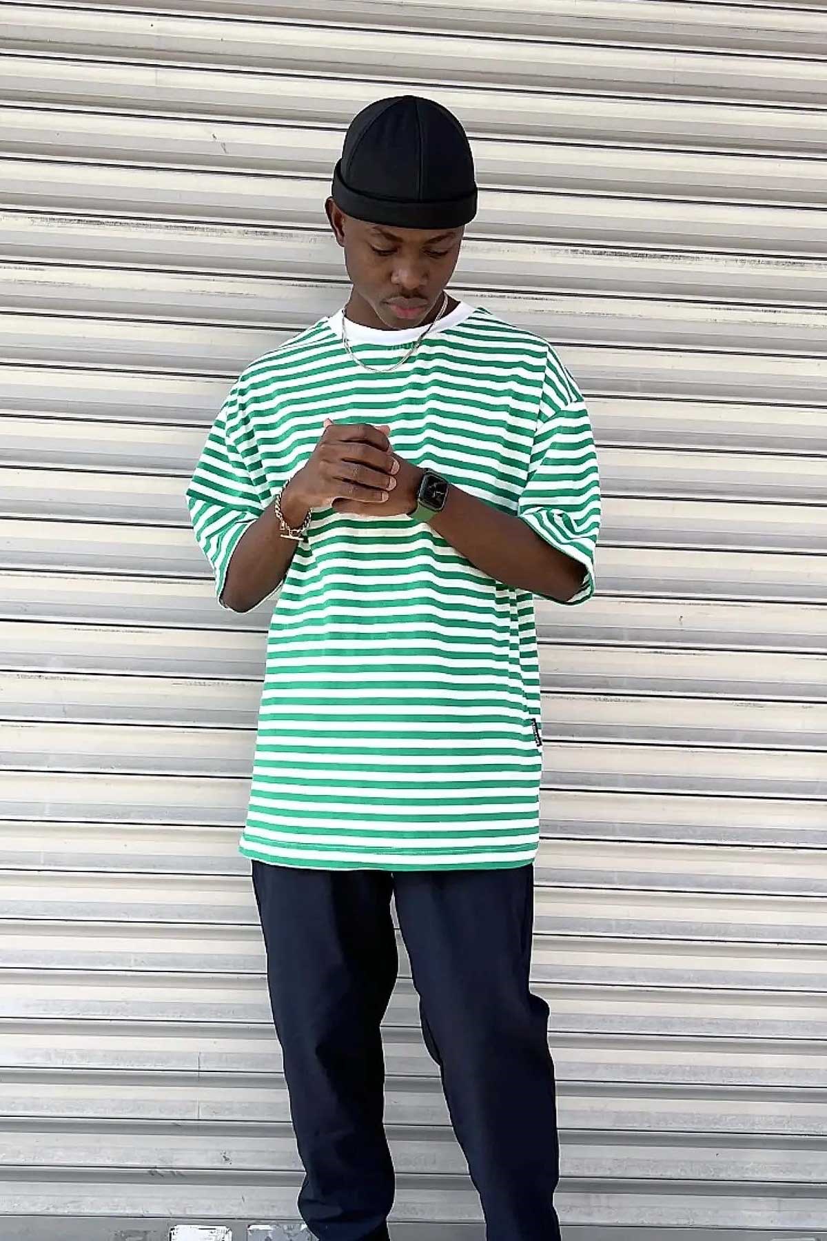 Oversize Çizgili T-Shirt