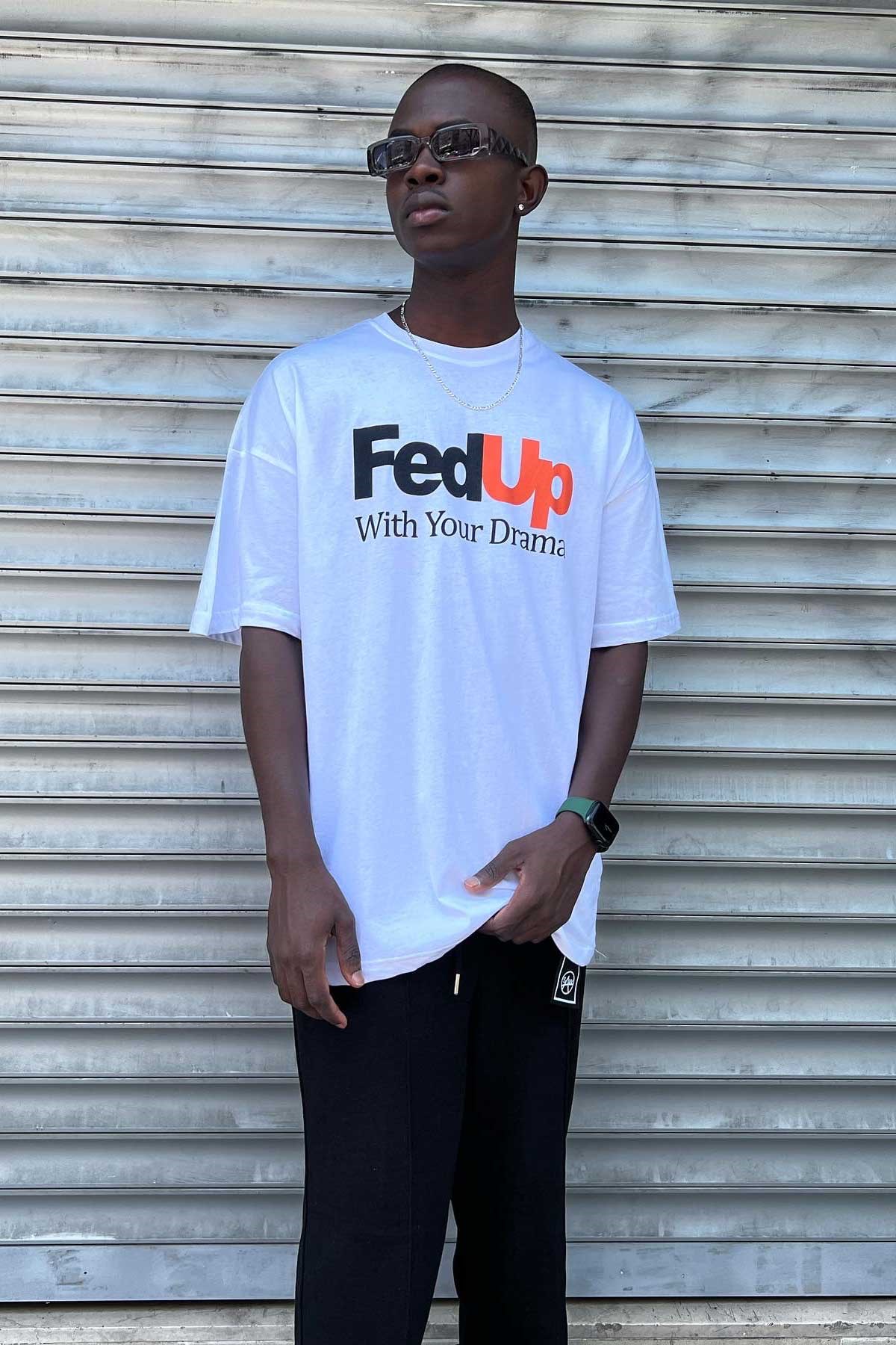 Oversize Fedup Beyaz Tişört 