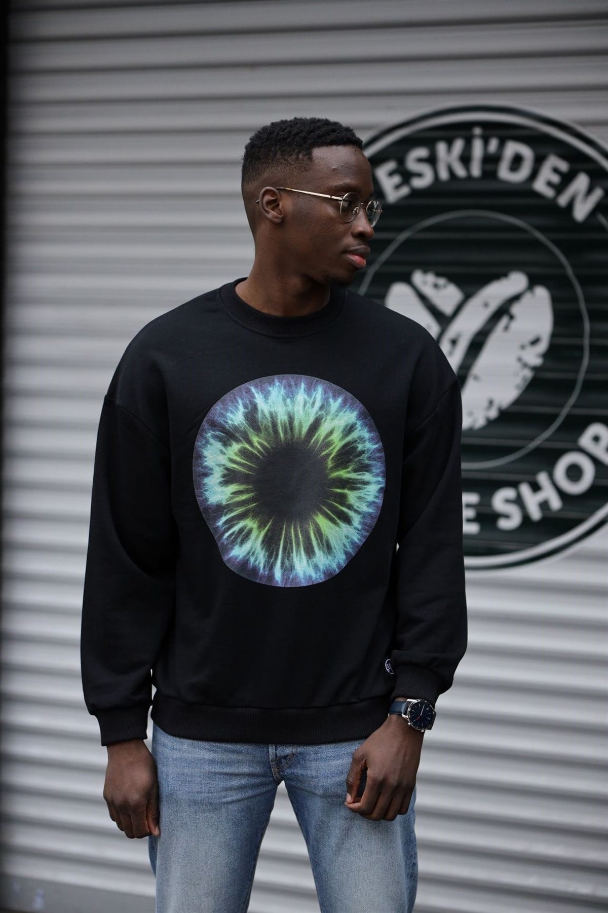 OVERSIZE GÖZ BASKILI SWEATSHIRT SİYAH