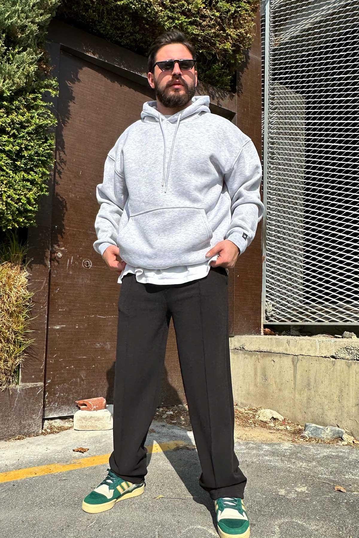 Oversize Gri Kapşonlu Sweatshirt