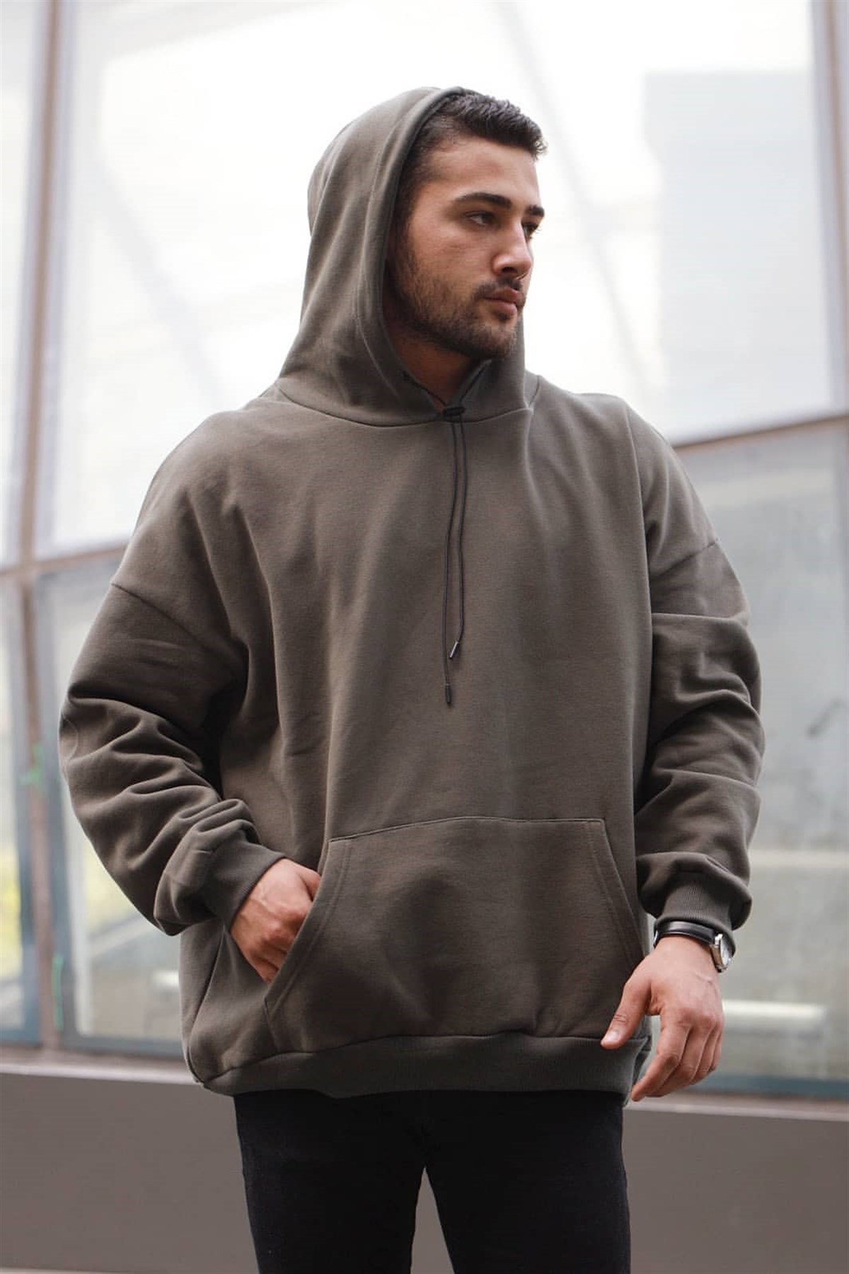 Oversize Kapüşonlu Sweatshirt Kahve
