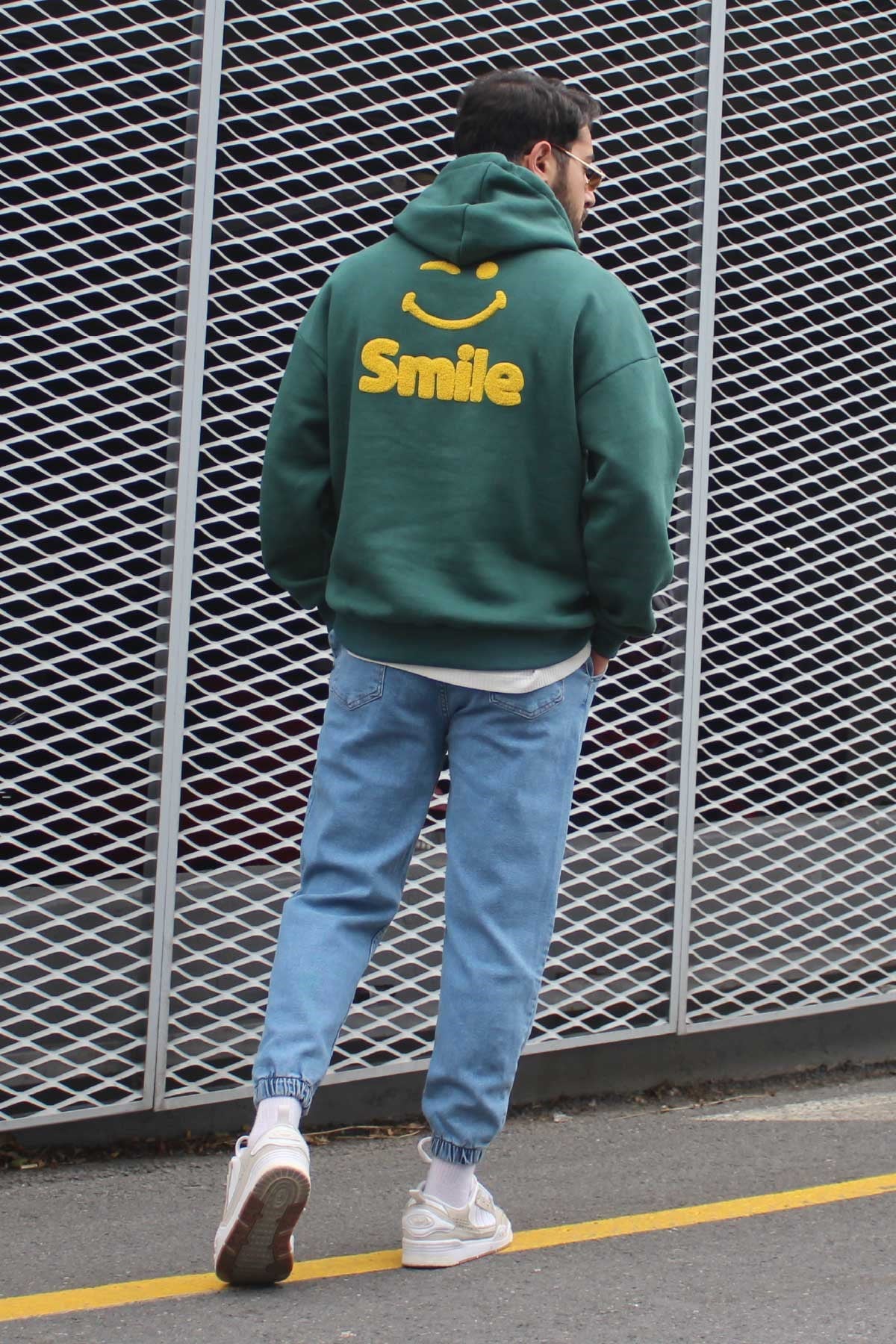 Oversize Koyu Yeşil Smile Sweatshirt