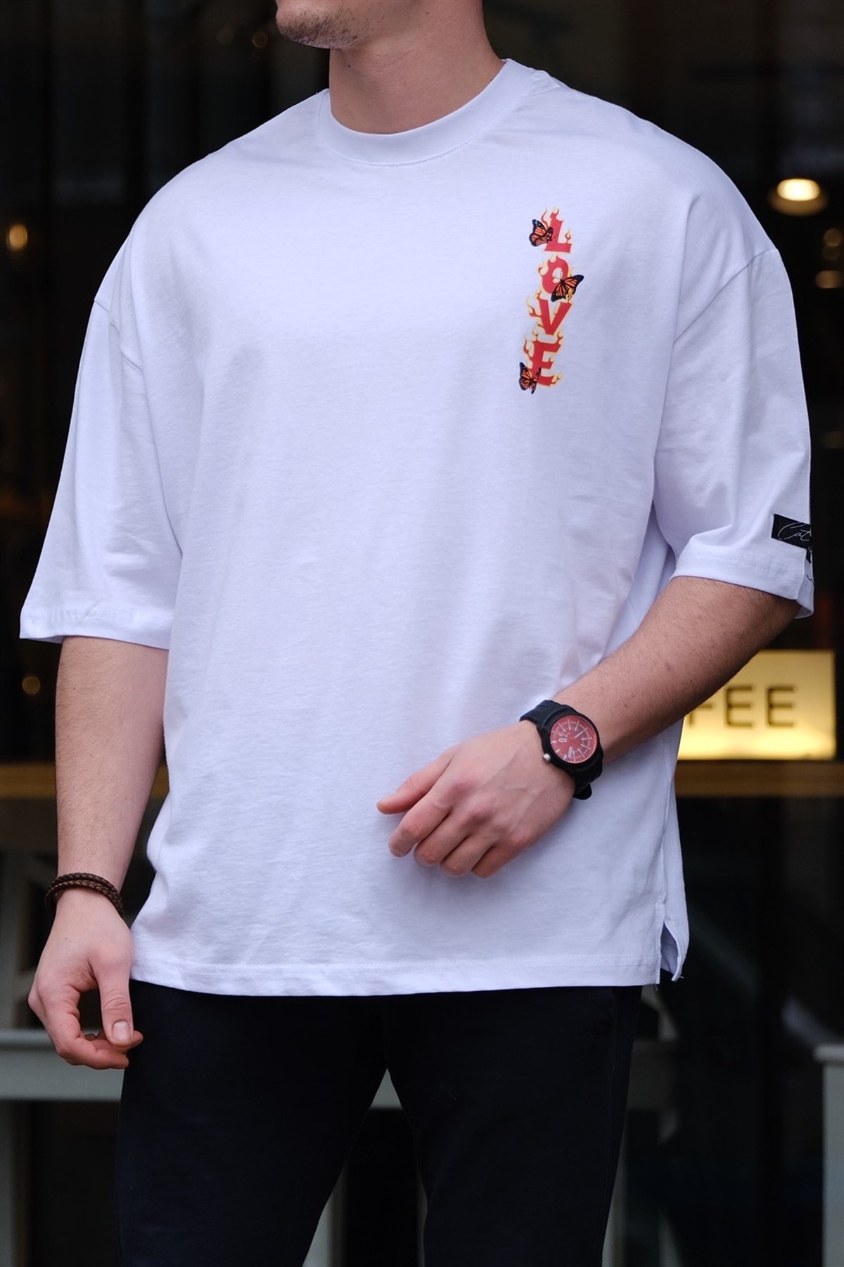 Oversize Love Butterfly T-Shirt Beyaz