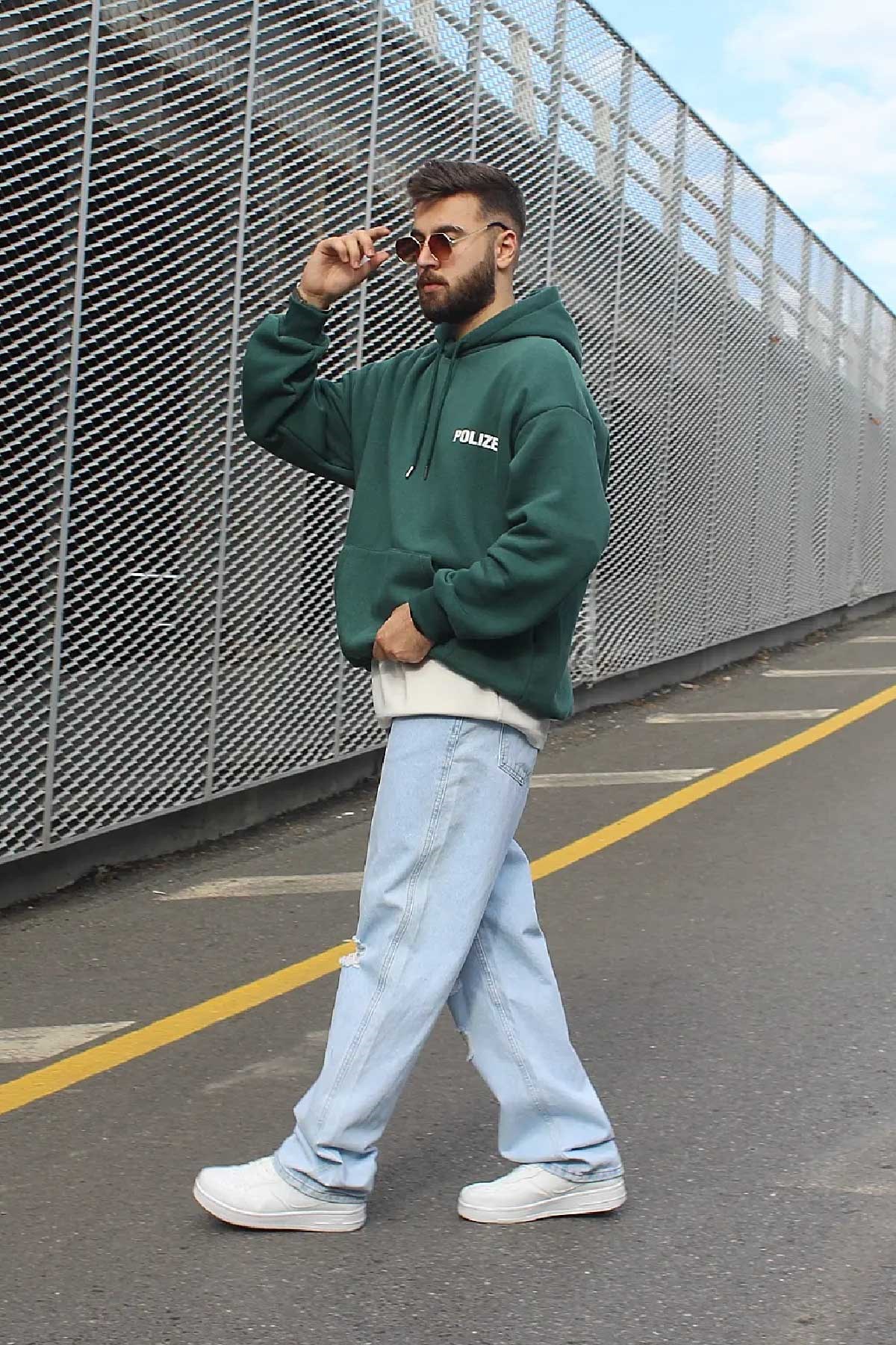 Oversize Polızeı Yeşil Sweatshirt