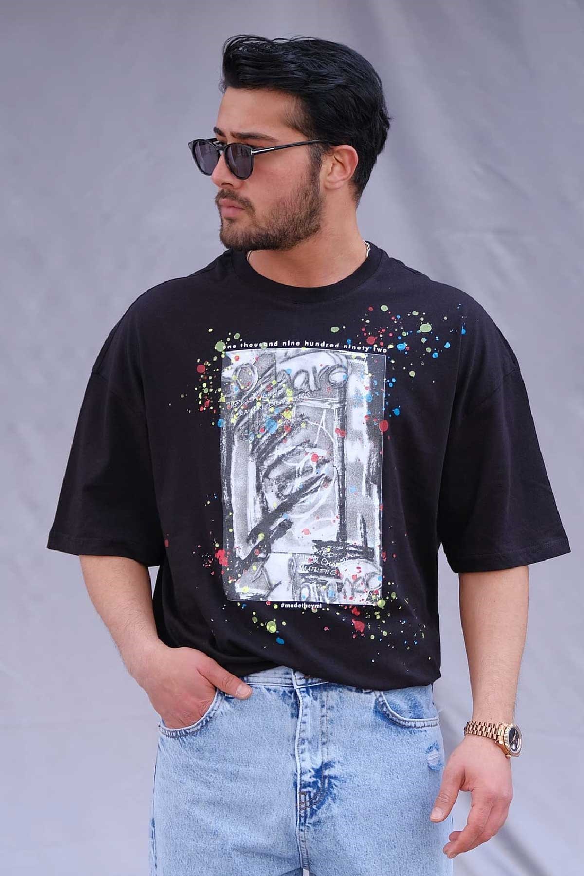 Oversize Siyah Boyalı T-Shirt