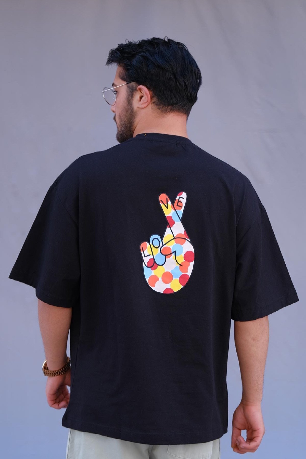 Oversize Siyah Love T-Shirt