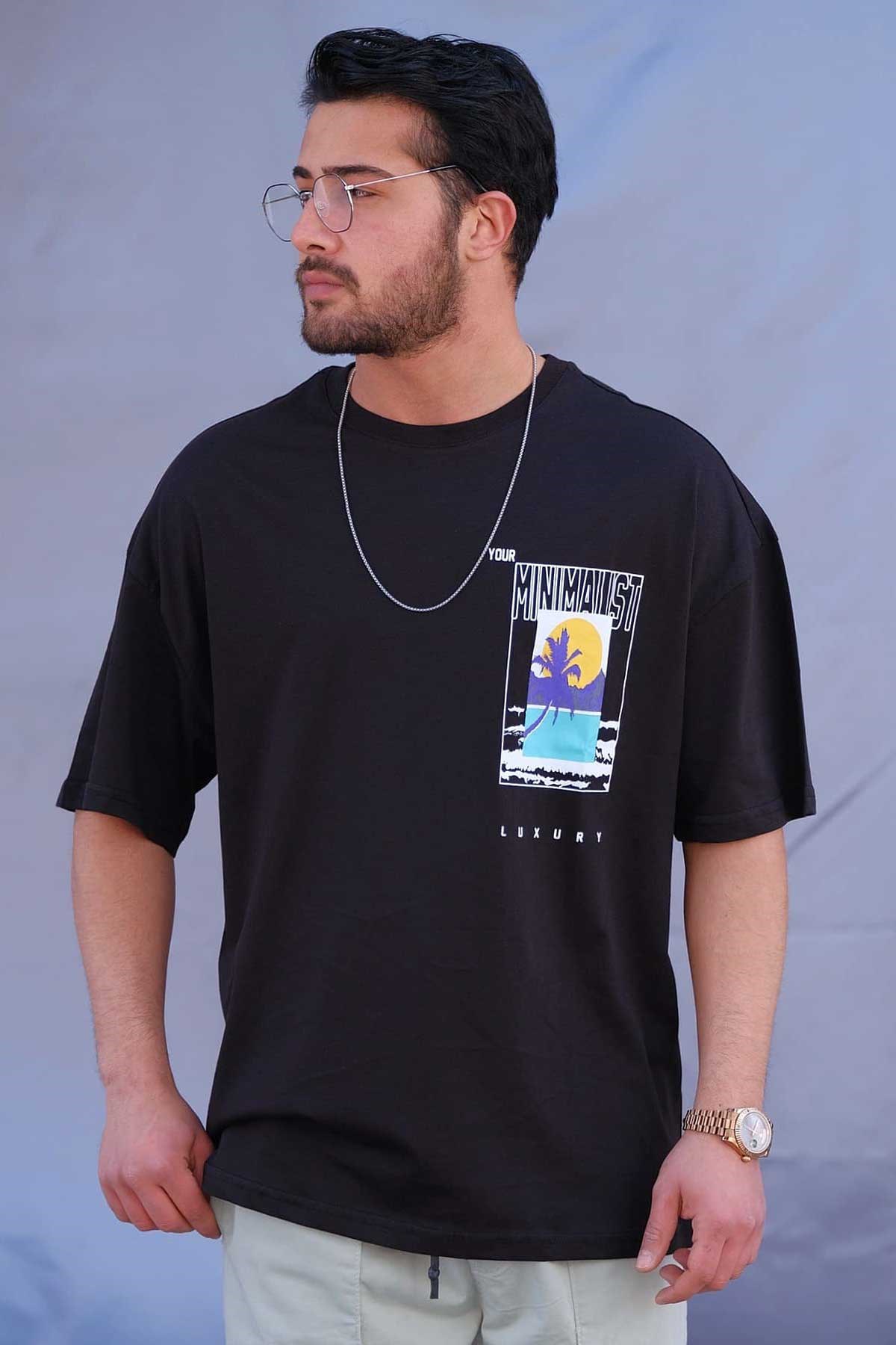 Oversize Siyah Minimalist T-Shirt