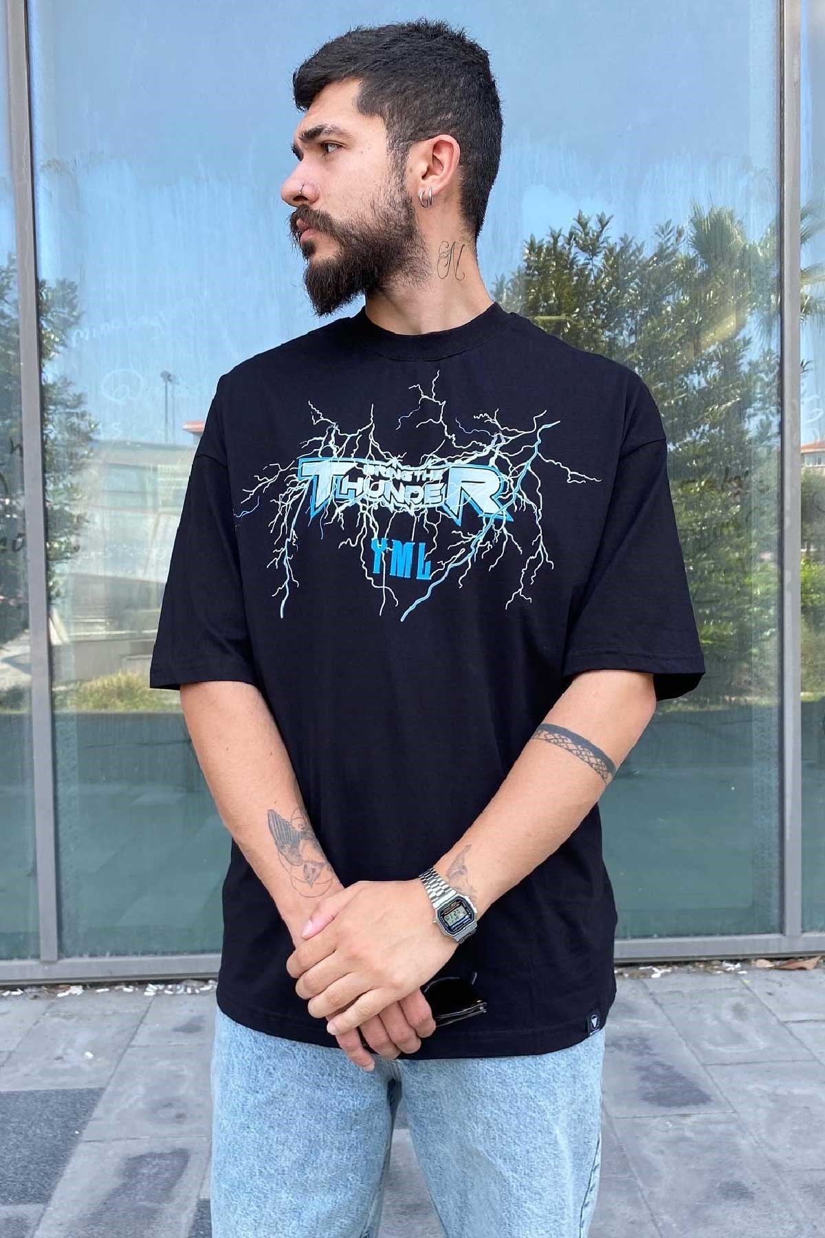 Oversize Siyah Thunder T-Shirt
