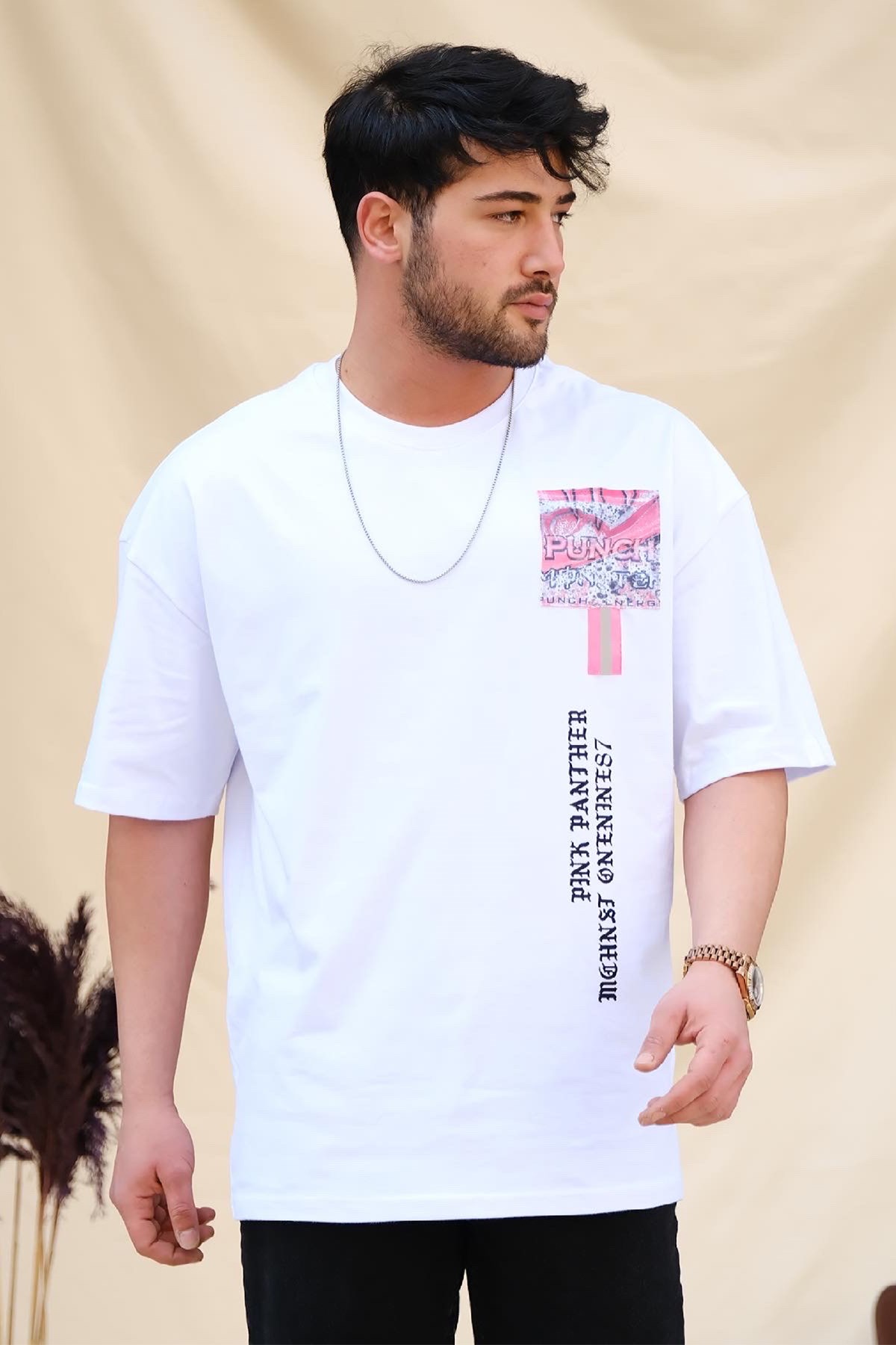 Oversize T-shirt Beyaz Pink Panther