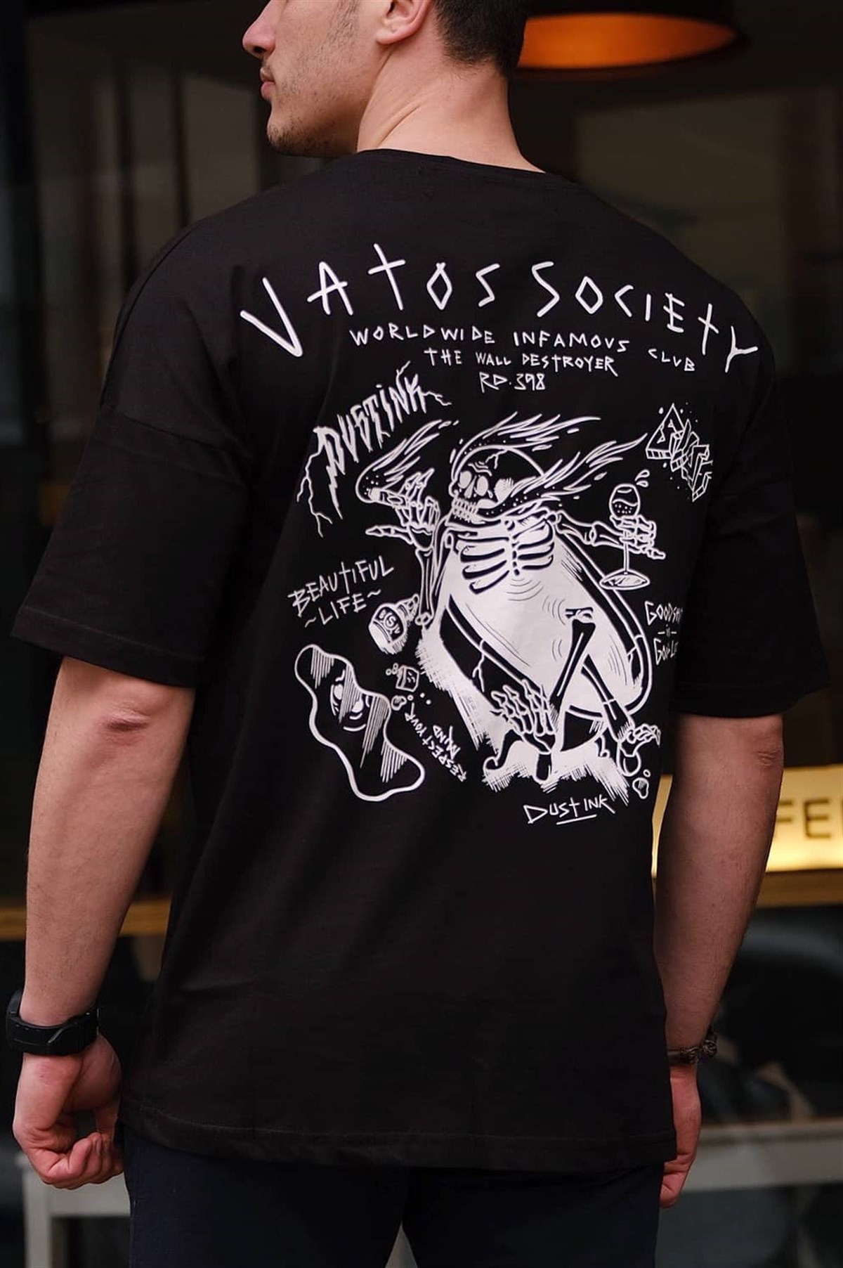 Oversize Vatos Society T-Shirt Siyah