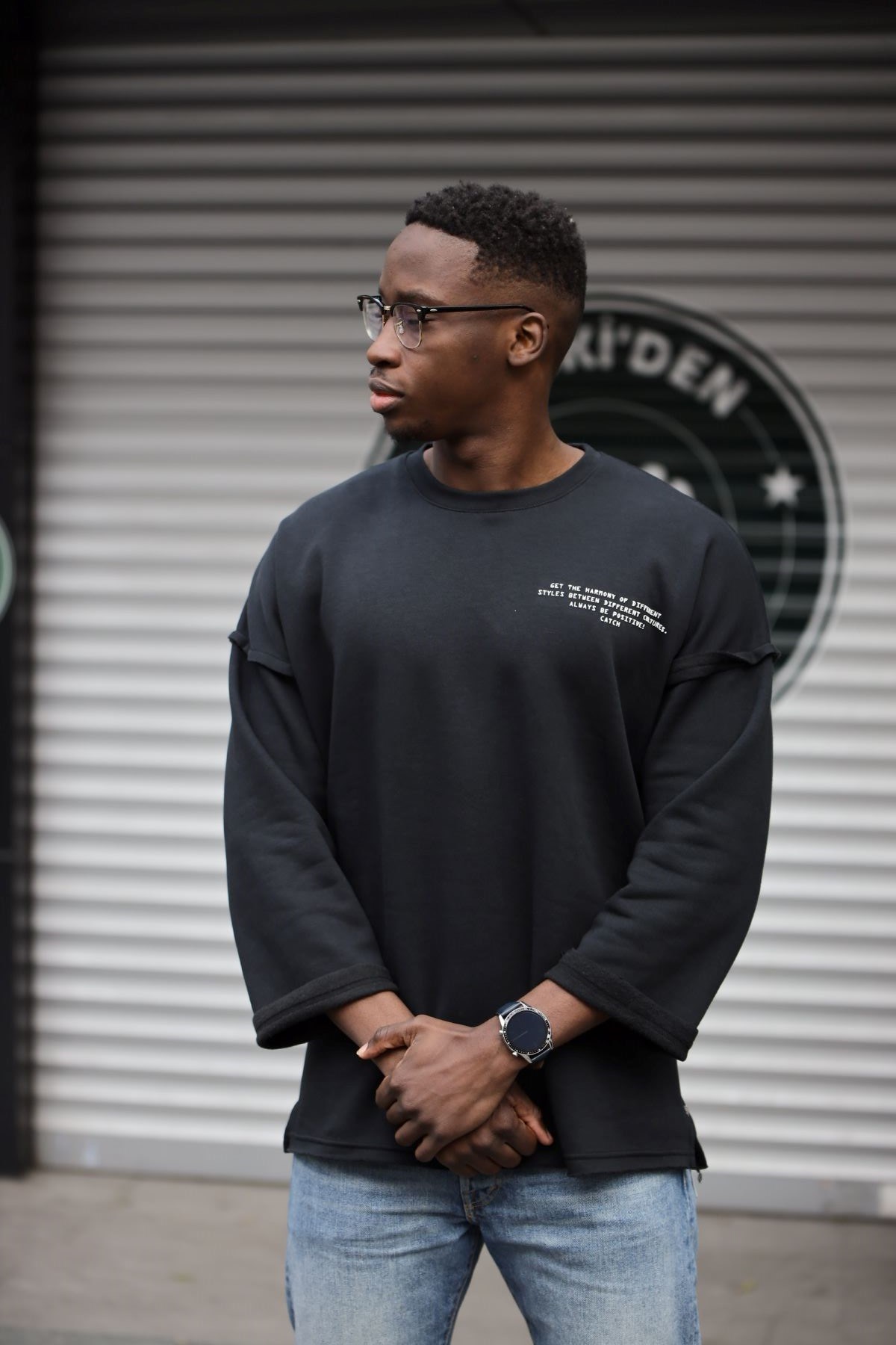 Oversize Yandan Fermuarlı Sweatshirt Siyah